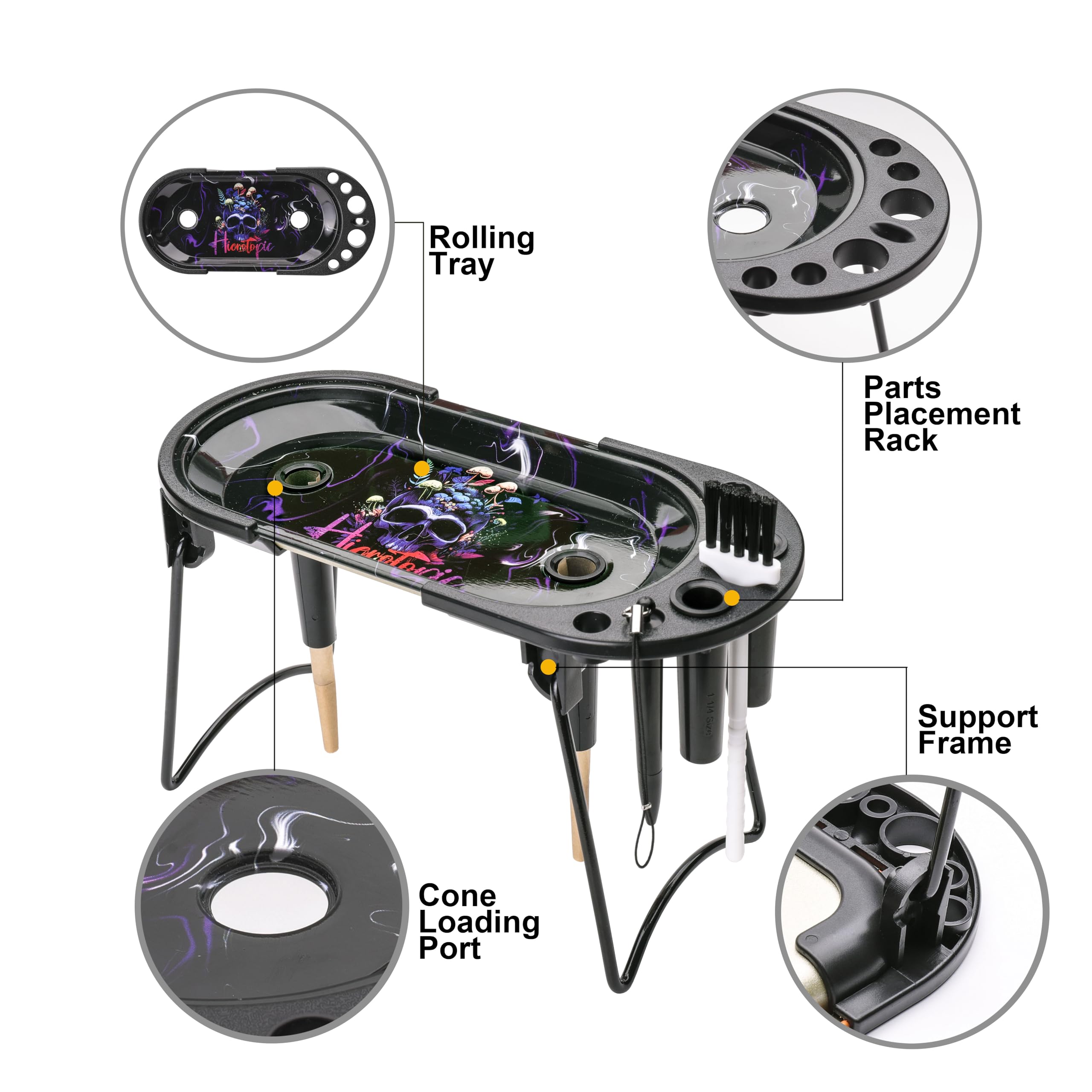 CHEEMAR Foldable Rolling Tray with Cone Loader - Fits King & 1 1/4 Size Pre Rolled Cones - Cone Filler Pre Roll Machine - Perfect for Rolling Papers, Herbs & DIY Pre-Rolled Cones at Home or Parties