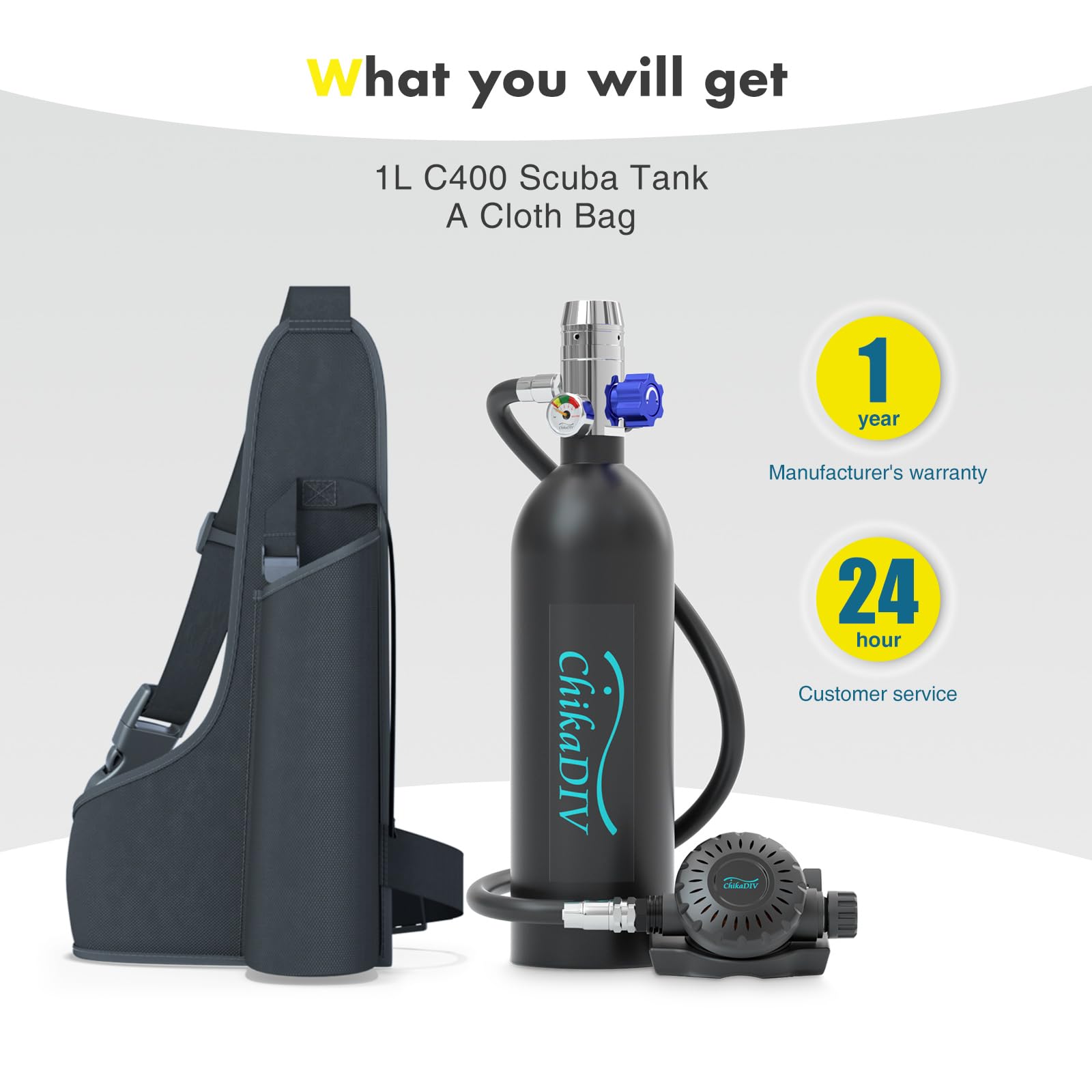 1L Mini Portable Scuba Tank - Emergency Oxygen Supply for Diving, Snorkeling, Fishing & Boat Repair | Compact Scuba Gear for Outdoor Adventures & Underwater Activities