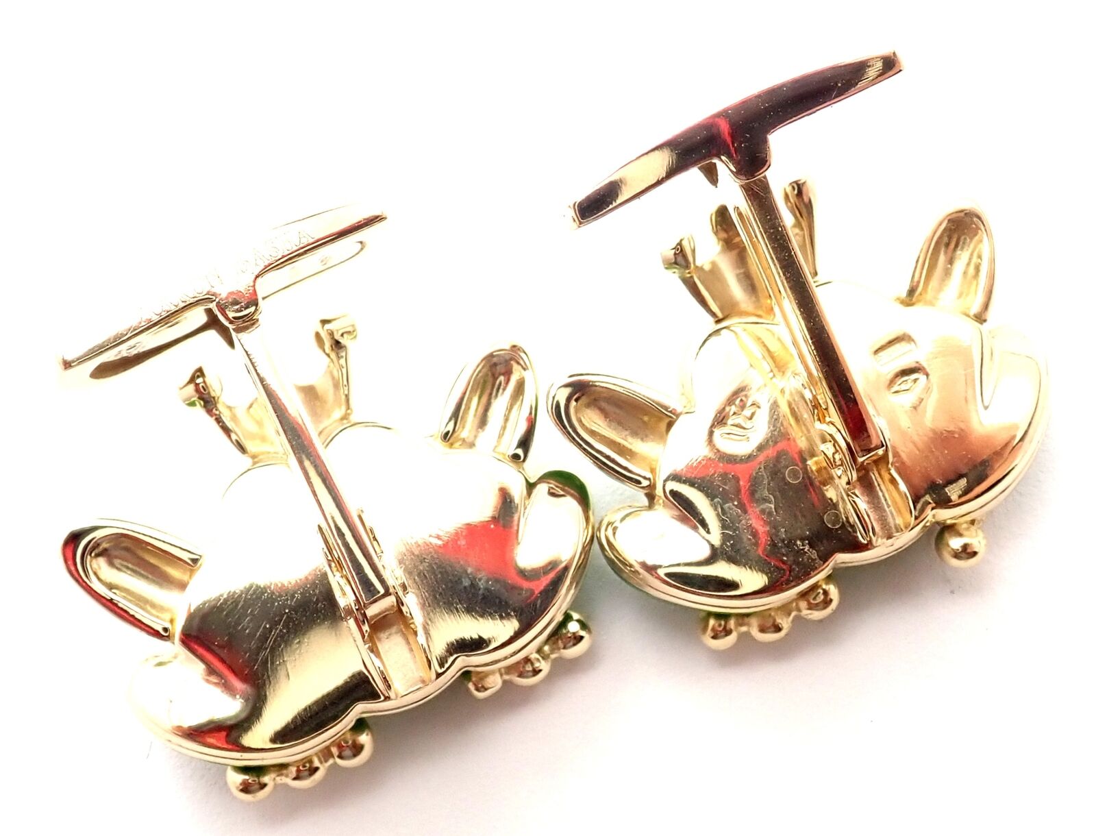 Authentic Aaron Basha 18k Yellow Gold Diamond Enamel Frog Prince Cufflinks - Luxury Gift for Men, Perfect for Weddings & Formal Events