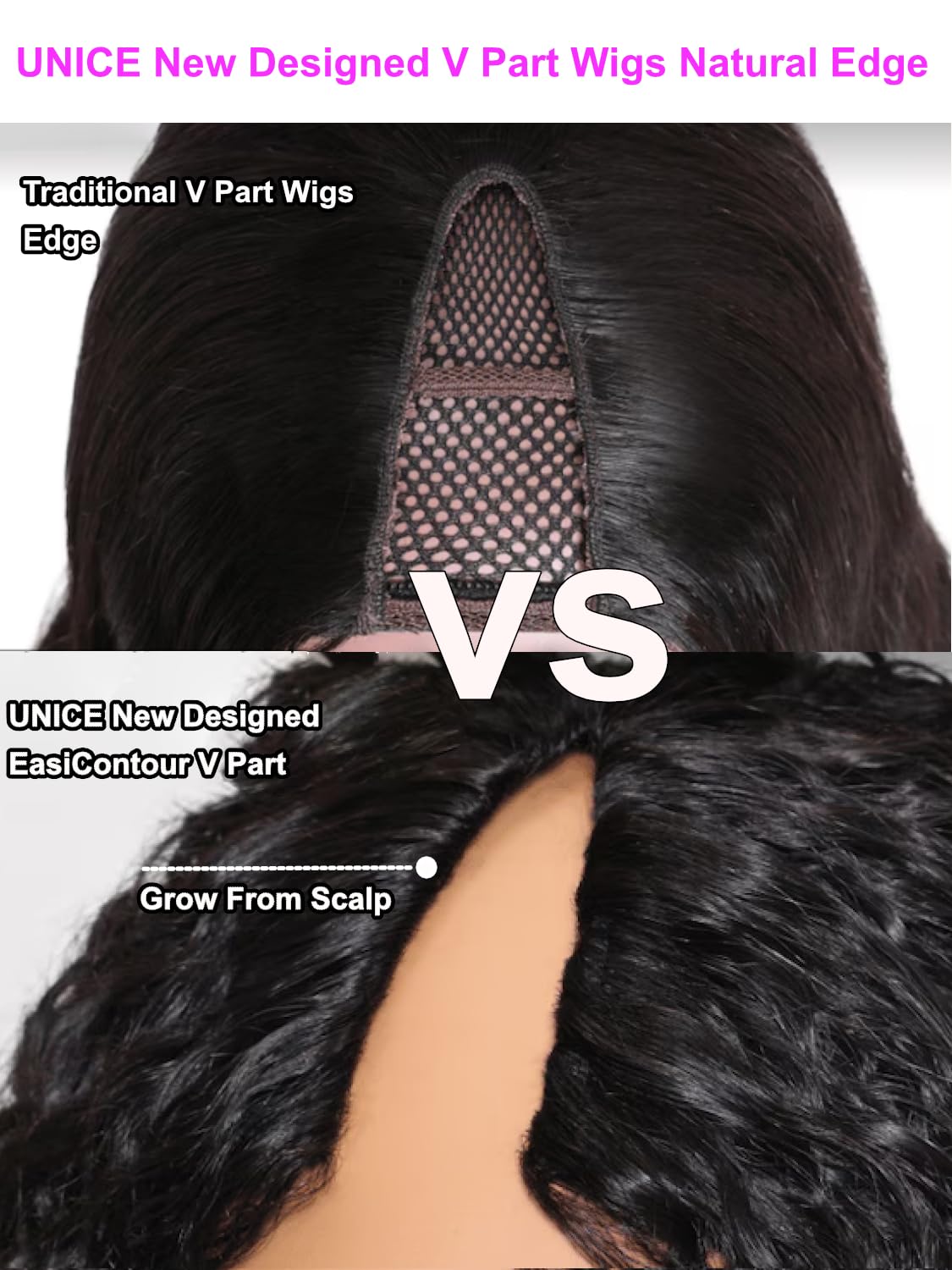 UNICE EasiContour V Part Wigs 22 Inch Human Hair Jerry Curly Glueless Clip-in Wig - Beginner Friendly Minimal Leave Out Upgrade U Part Wig for Women | Perfect for Daily Wear, Parties, Weddings & Special Occasions