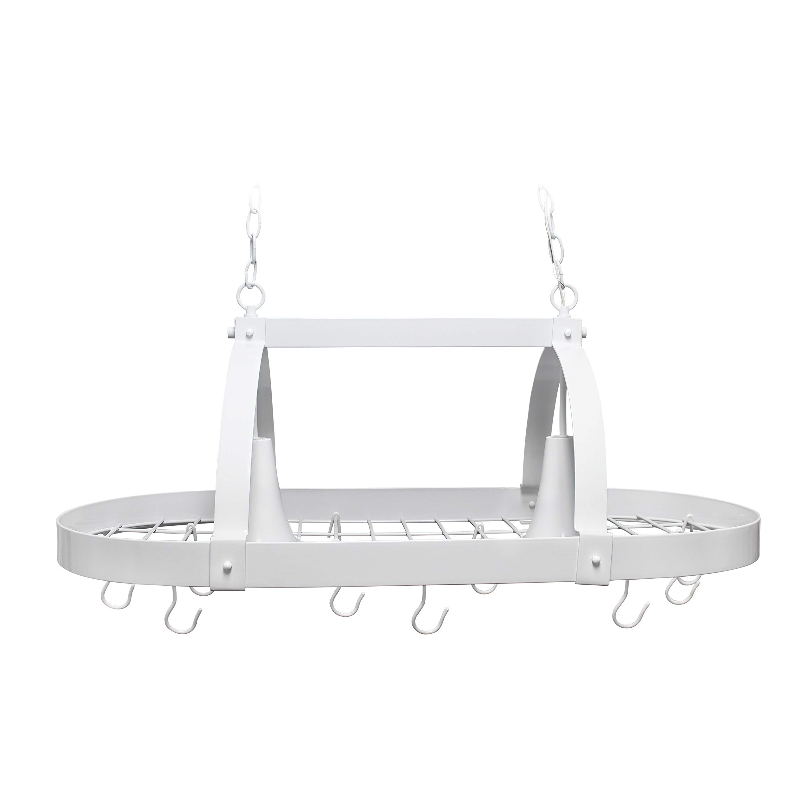 Elegant Designs PR1000-WHT 2-Light Kitchen Pot Rack with Built-in Downlights - White | Modern Hanging Cookware Organizer for Home & Restaurant Use