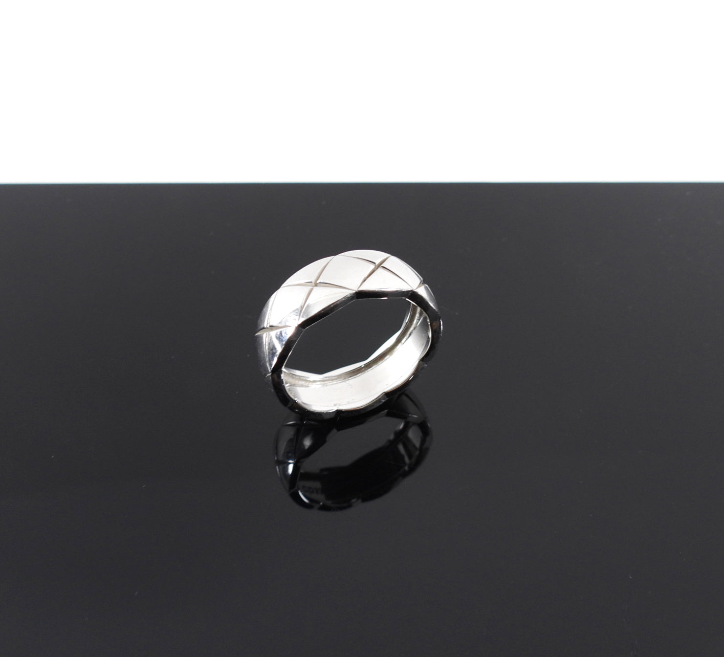 Chanel 18k White Gold Coco Crush Quilted Band Ring - Size 6.5 (US 53) - Luxury Fashion Jewelry for Women, Perfect for Weddings, Anniversaries & Special Occasions