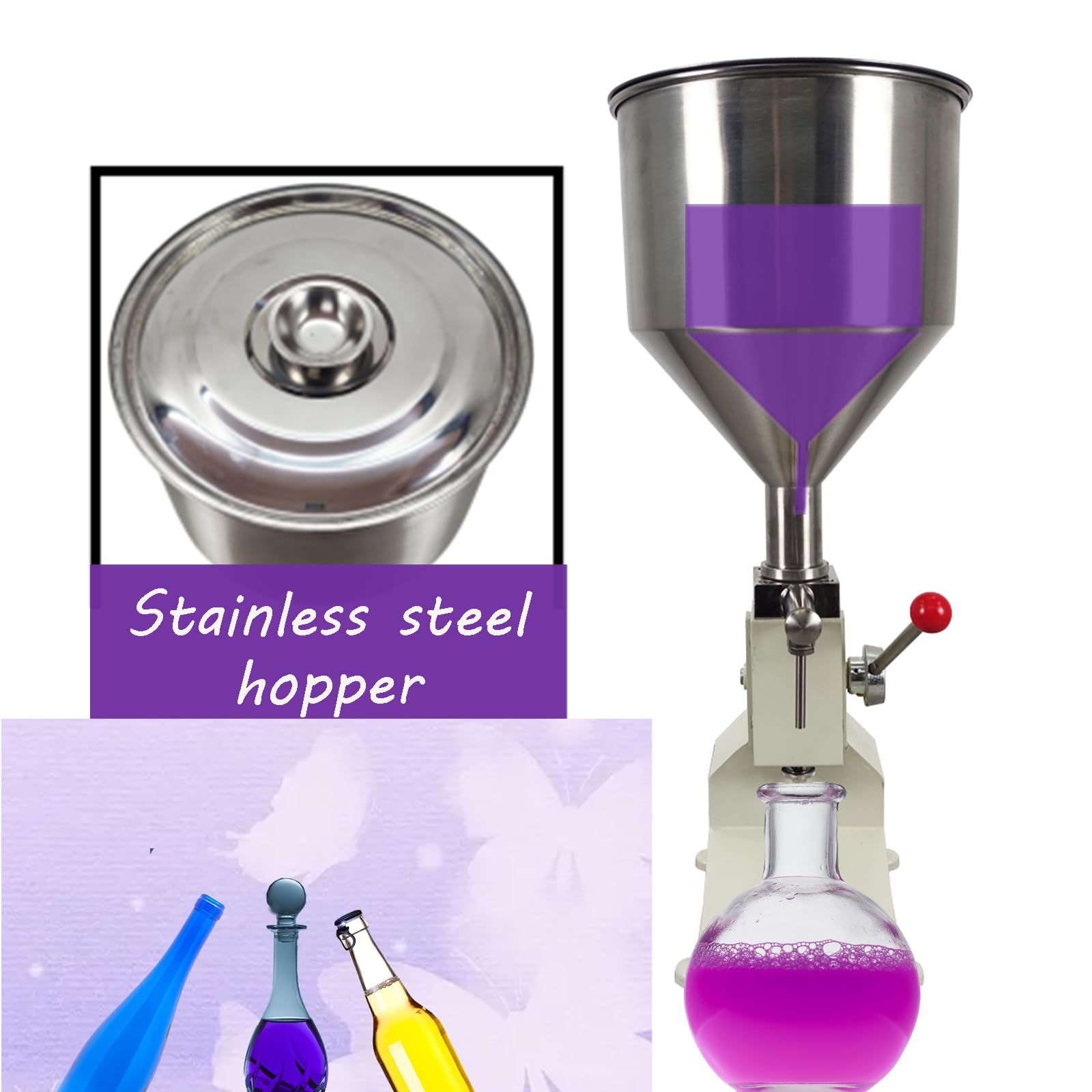 INTBUYING Manual Liquid Filling Machine - Stainless Steel 10L Hopper Bottle Filler for 5-60ml Adjustable Paste & Liquid (Ideal for Cosmetics, Essential Oils, and DIY Projects)