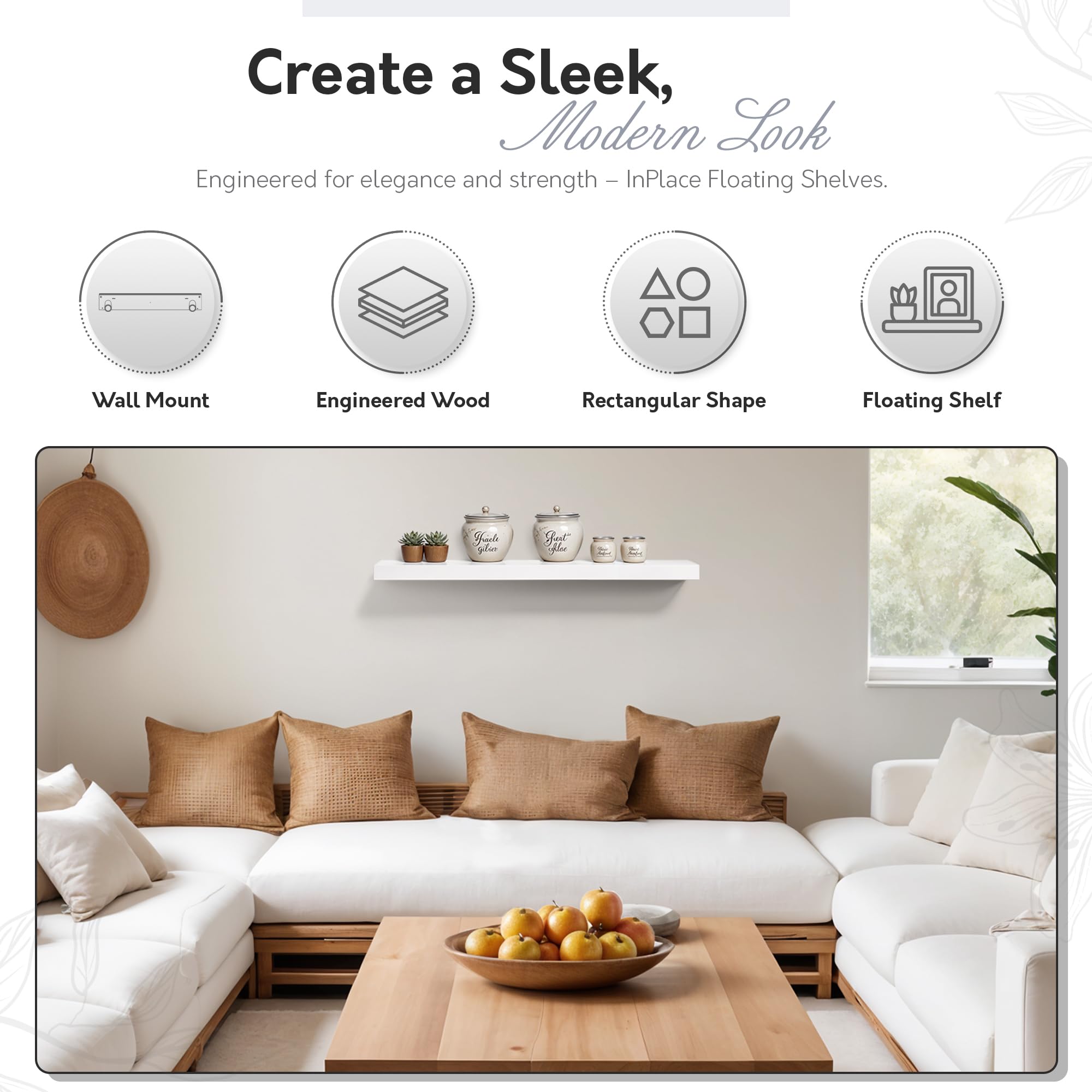 InPlace Durable Floating Shelf with Invisible Brackets - Easy to Install & Remove, 10.2
