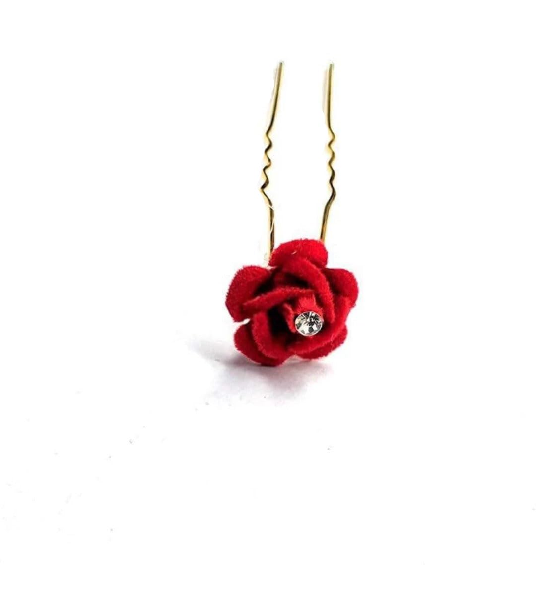 AK ICONIC FASHION Rose Juda Hair Pins - 12pcs Velvet Floral Hair Accessories for Women, Bridal Hair Decorations (Red) | Perfect for Weddings, Parties, and Everyday Elegant Styling