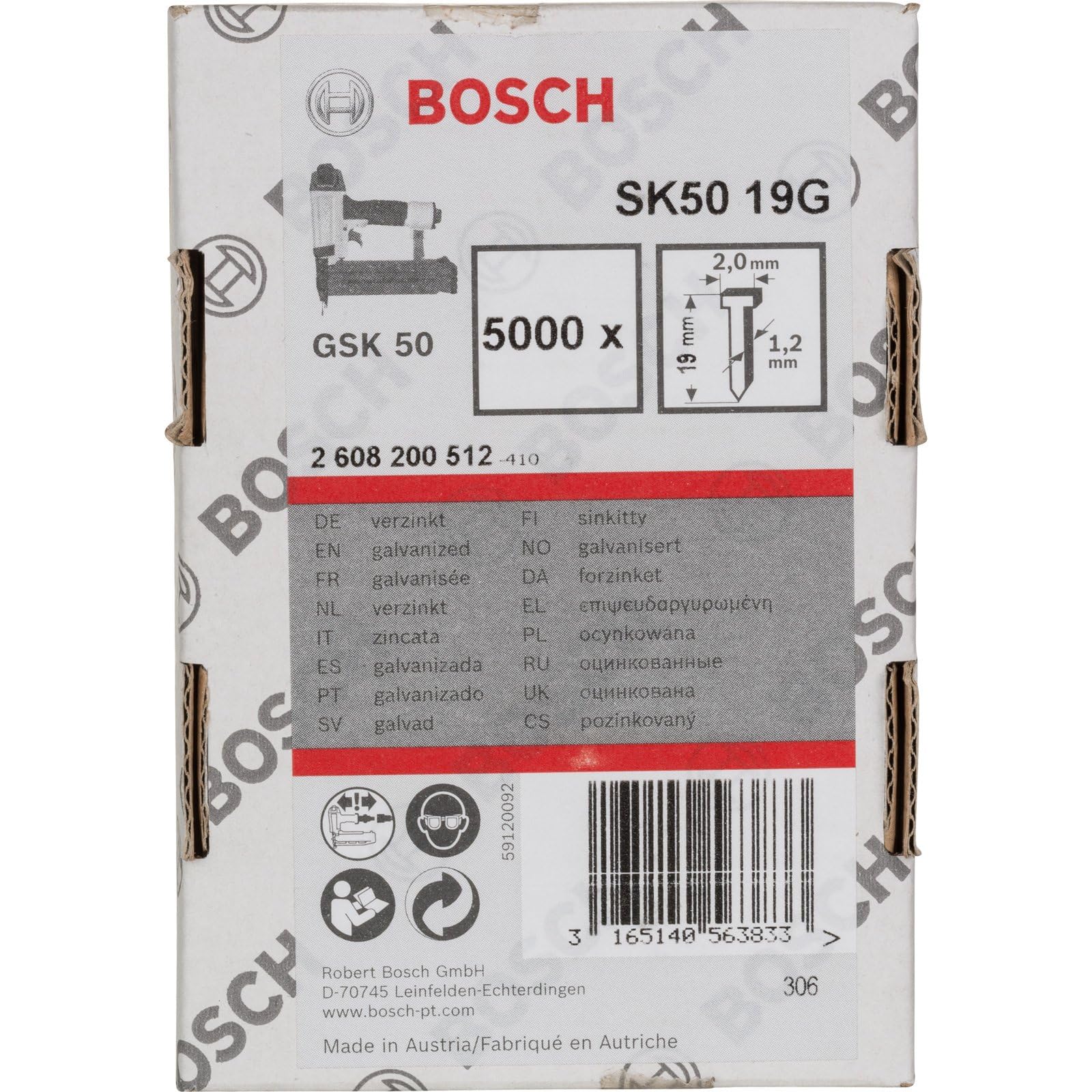 Bosch 2608200512 9mm Galvanized Finish Nails - 5000 Pcs for Woodworking, Carpentry & DIY Projects - High-Quality Construction Nails for Framing, Trim & Furniture Making