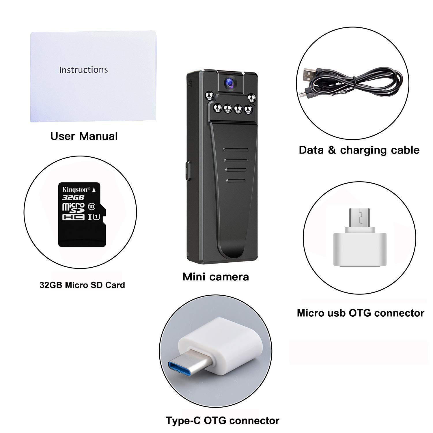 DEXILIO Mini DV Camera - 1080P HD Portable Digital Video Recorder with Clip, Motion Detection, Night Vision & Audio Recording | Perfect for Meetings, Lectures, Home Security & Covert Surveillance | Includes Free 32GB SD Card & Rotatable Lens