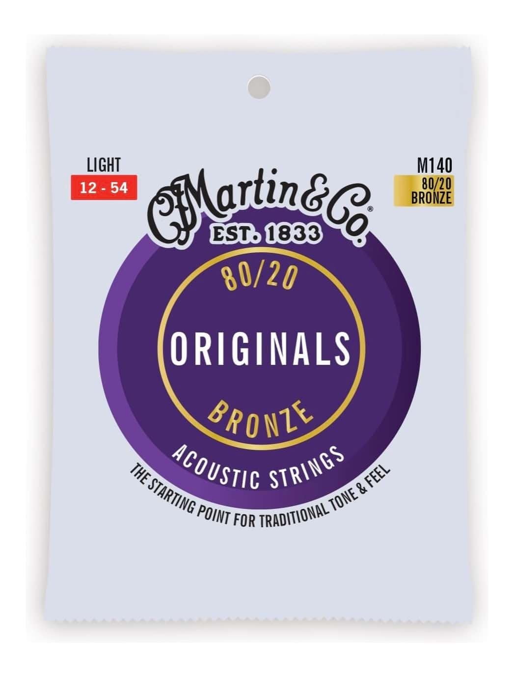 Martin Guitar Original Acoustic M140 Strings - 80/20 Bronze Light-Gauge for Acoustic Guitars | Perfect for Folk, Country & Fingerstyle Playing
