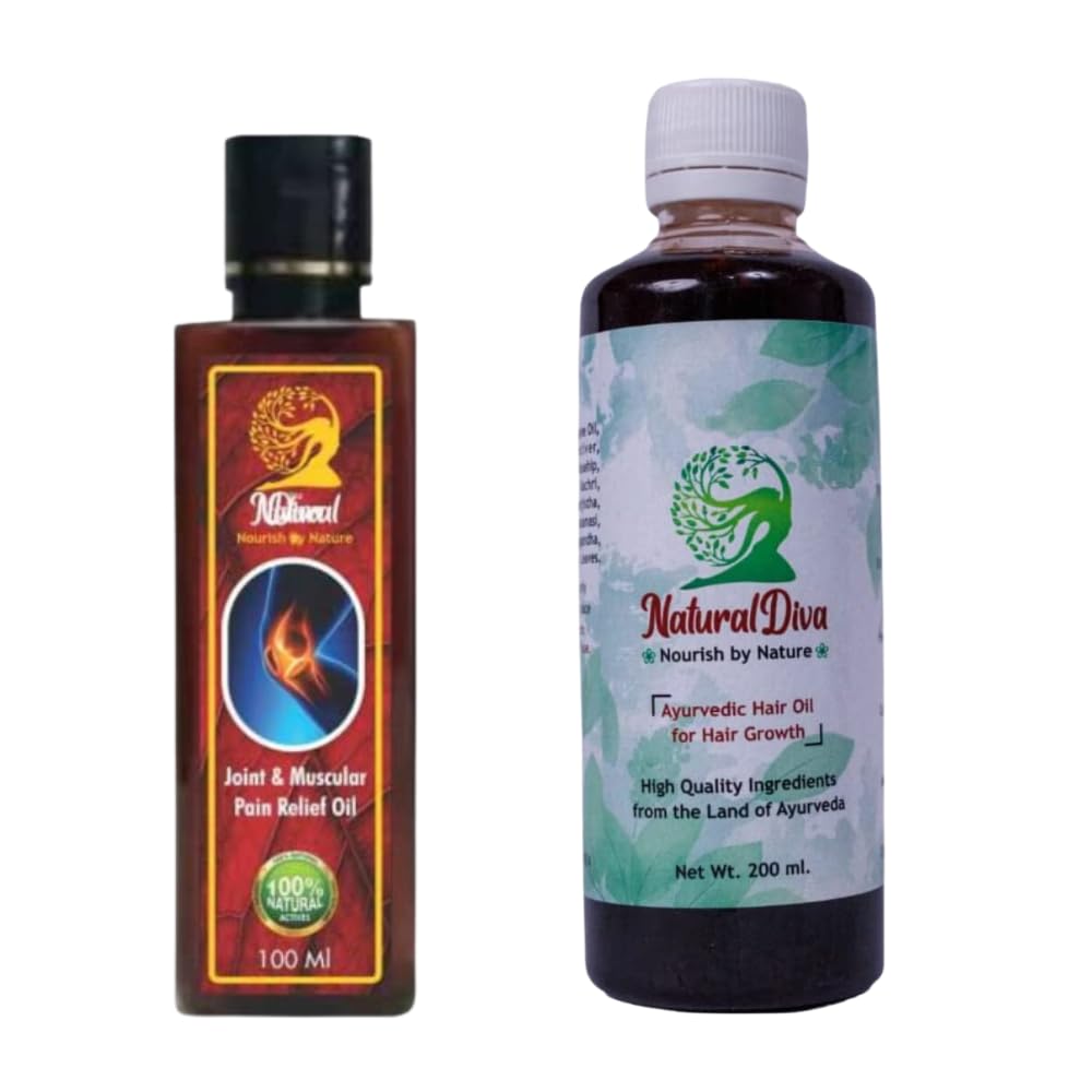 Natural Diva Combo Ayurvedic Hair Growth Oil & Joint Pain Relief Oil for Body, Back, Knee, Legs & Shoulders - 300ml (Pack of 2) | Promotes Healthy Hair & Soothes Muscle Pain | Perfect for Daily Hair Care & Post-Workout Recovery