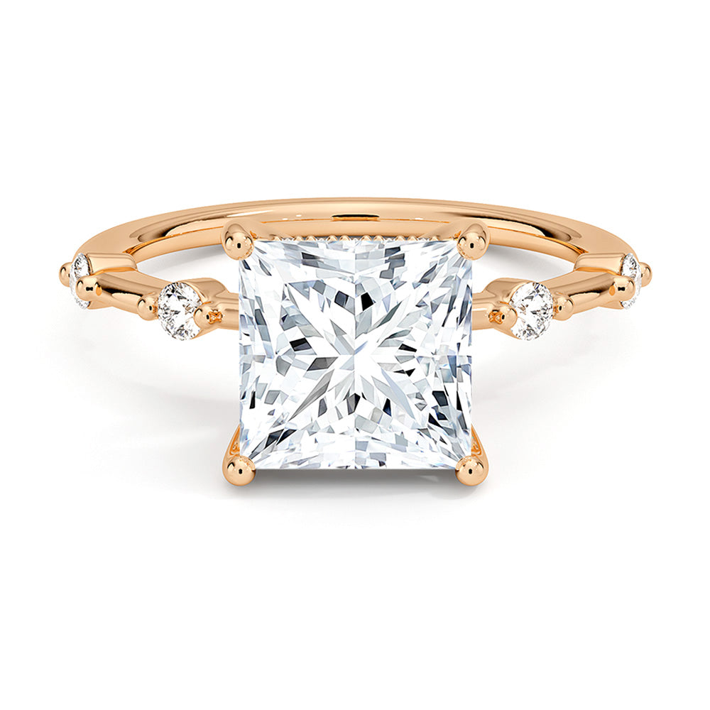 Princess Cut Moissanite Engagement Ring with Diamond Accent Band & Hidden Halo - Perfect for Proposals, Weddings & Anniversary Gifts