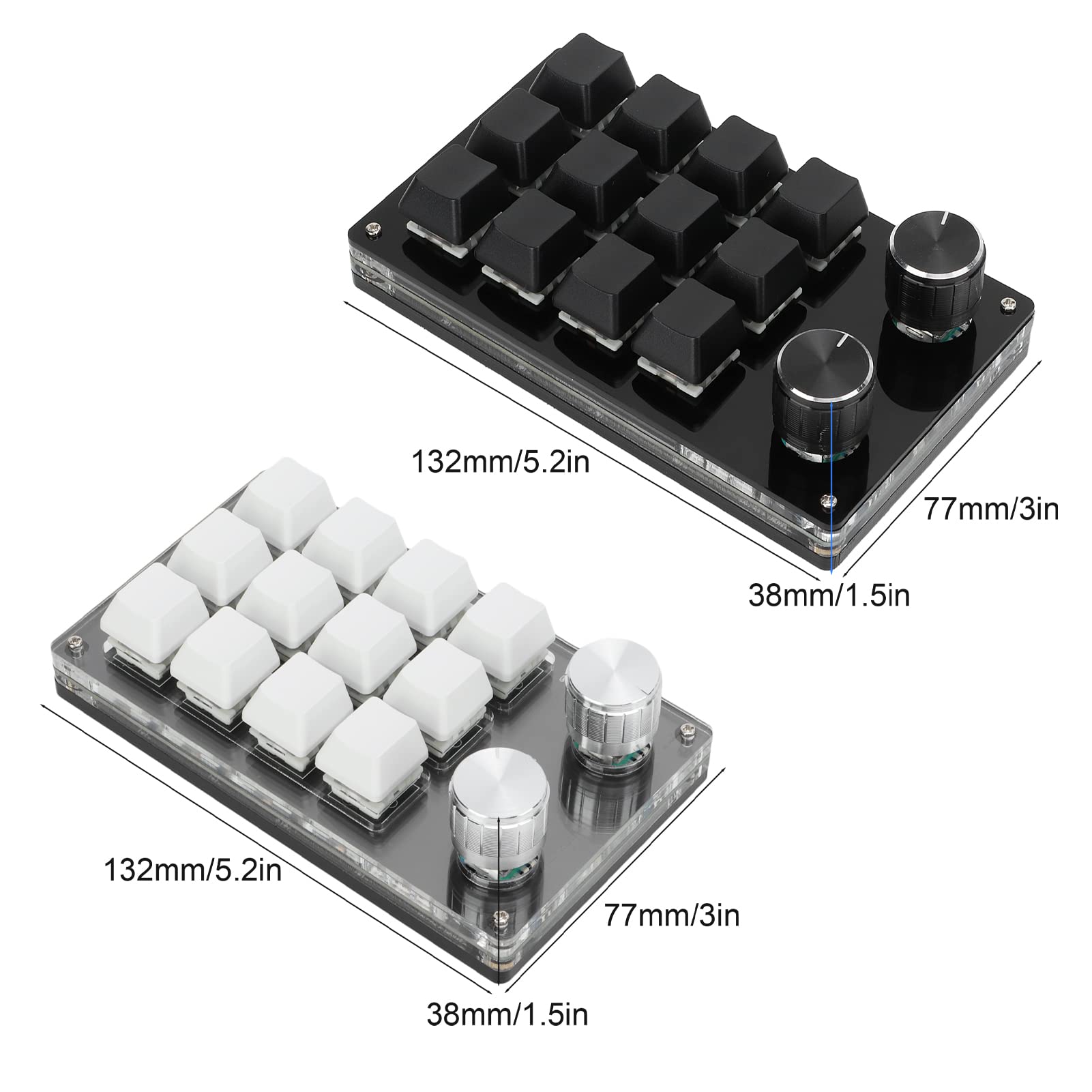 One-Handed Programmable Mechanical Keyboard - 12 Key RGB Gaming Keypad with Macro Functions & Knob Control | Plug & Play for Windows (Black/White) | Perfect for MMO Gaming, Video Editing & Office Work
