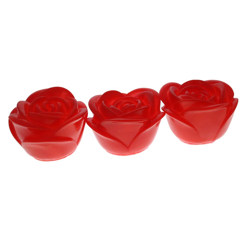 3Pcs Rose Flower Night Lights - 65x40mm (DiaxH) PVC Vinyl Bulb, Battery Powered LED Nightlight for Bedroom, Nursery, Bathroom - Romantic Red Glow for Decoration & Safety