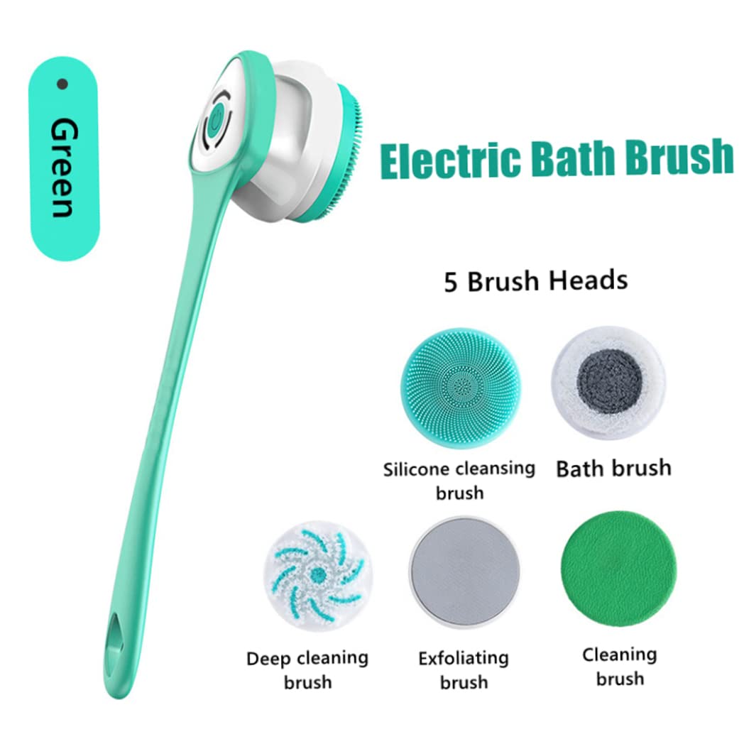Rechargeable Electric Body Brush with 5 Silicone Heads - Waterproof Exfoliating Shower Brush for Smooth Skin - Perfect for Spa, Dry Brushing & At-Home Skincare Routine