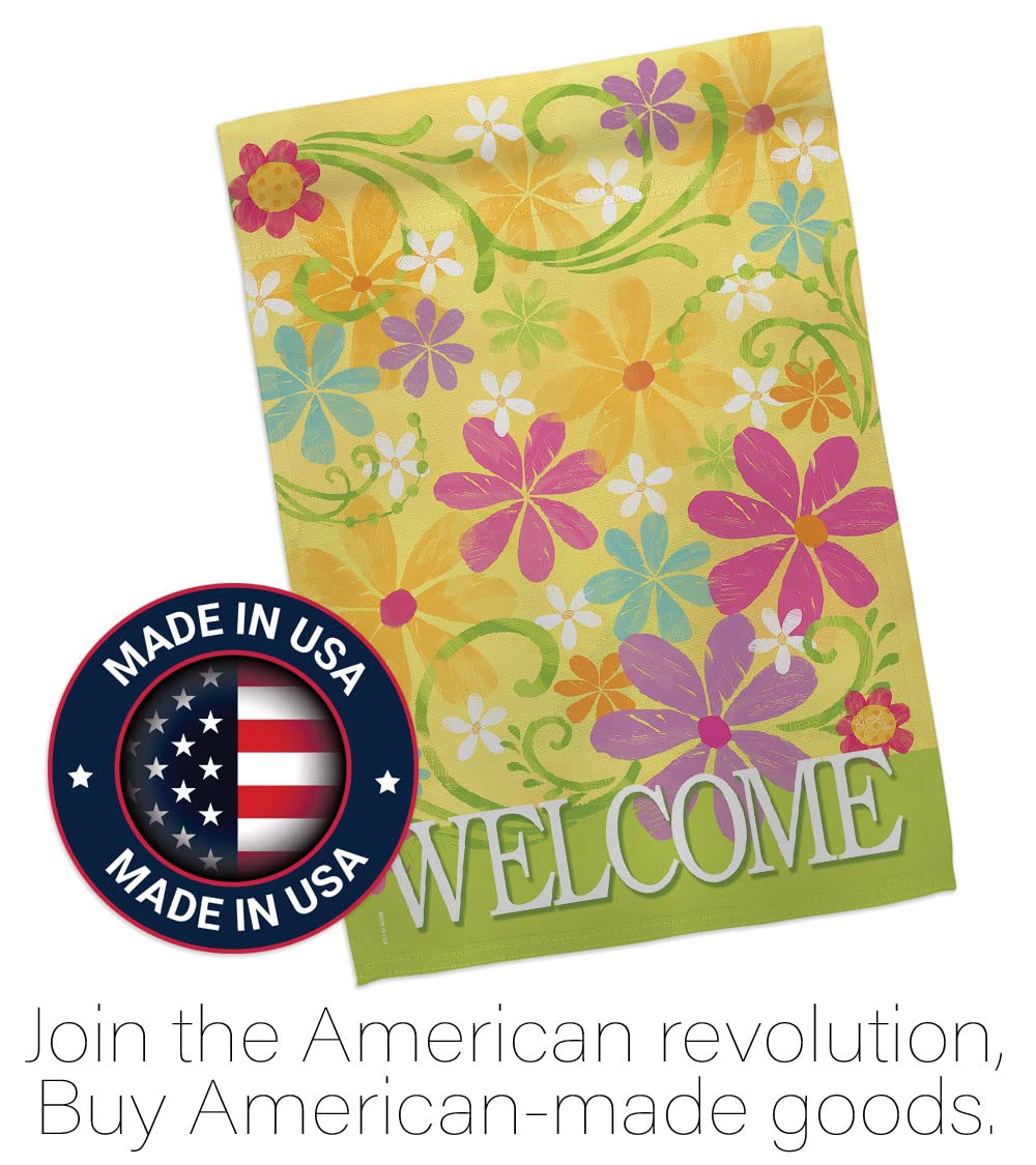 Welcome Daisy Garden Flag Set 28x40in w/Flagpole - Home Decor for Outdoor & Indoor