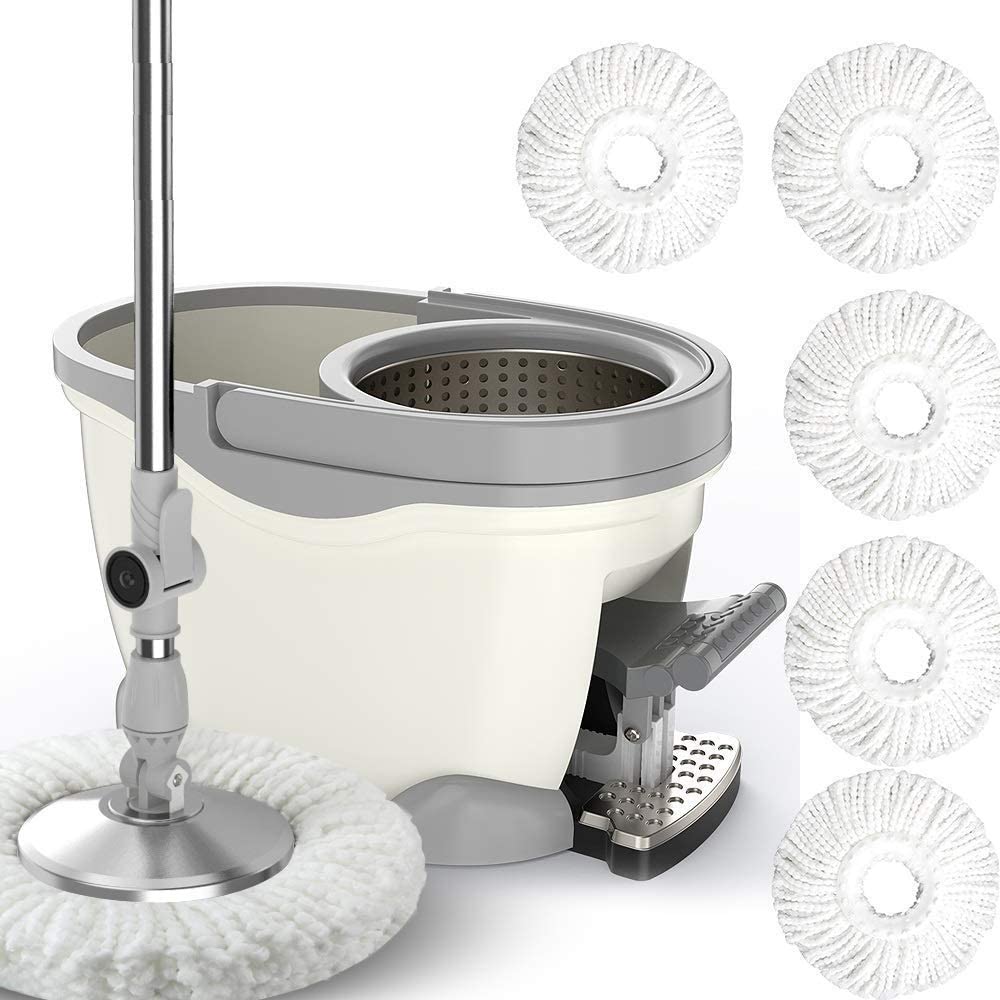 JINHH Microfiber Spin Mop with Wringer Bucket Set - Foot Pedal Turbo Wringing, 360° Rotating Mop Head, 5 Reusable Refills | Ideal for Hardwood Floors, Tile, Laminate & Vinyl Cleaning