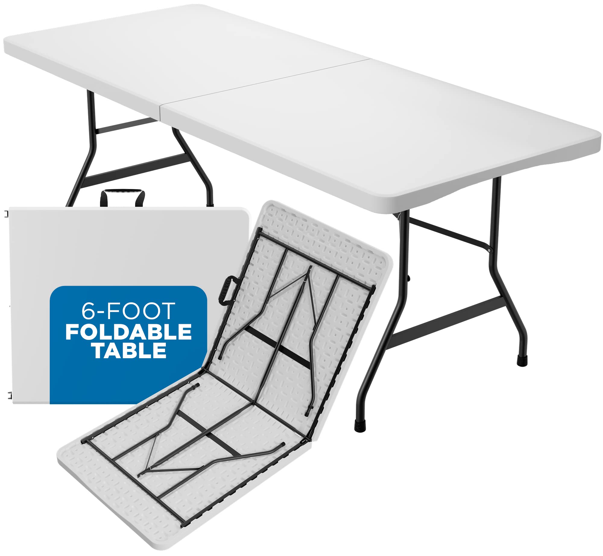 Sorfey 6-Foot Folding Table - 30 Inch White Plastic Portable Table for Parties, Camping, Picnics, Outdoor Events & Home Use - Lightweight & Sturdy for Indoor & Outdoor Activities