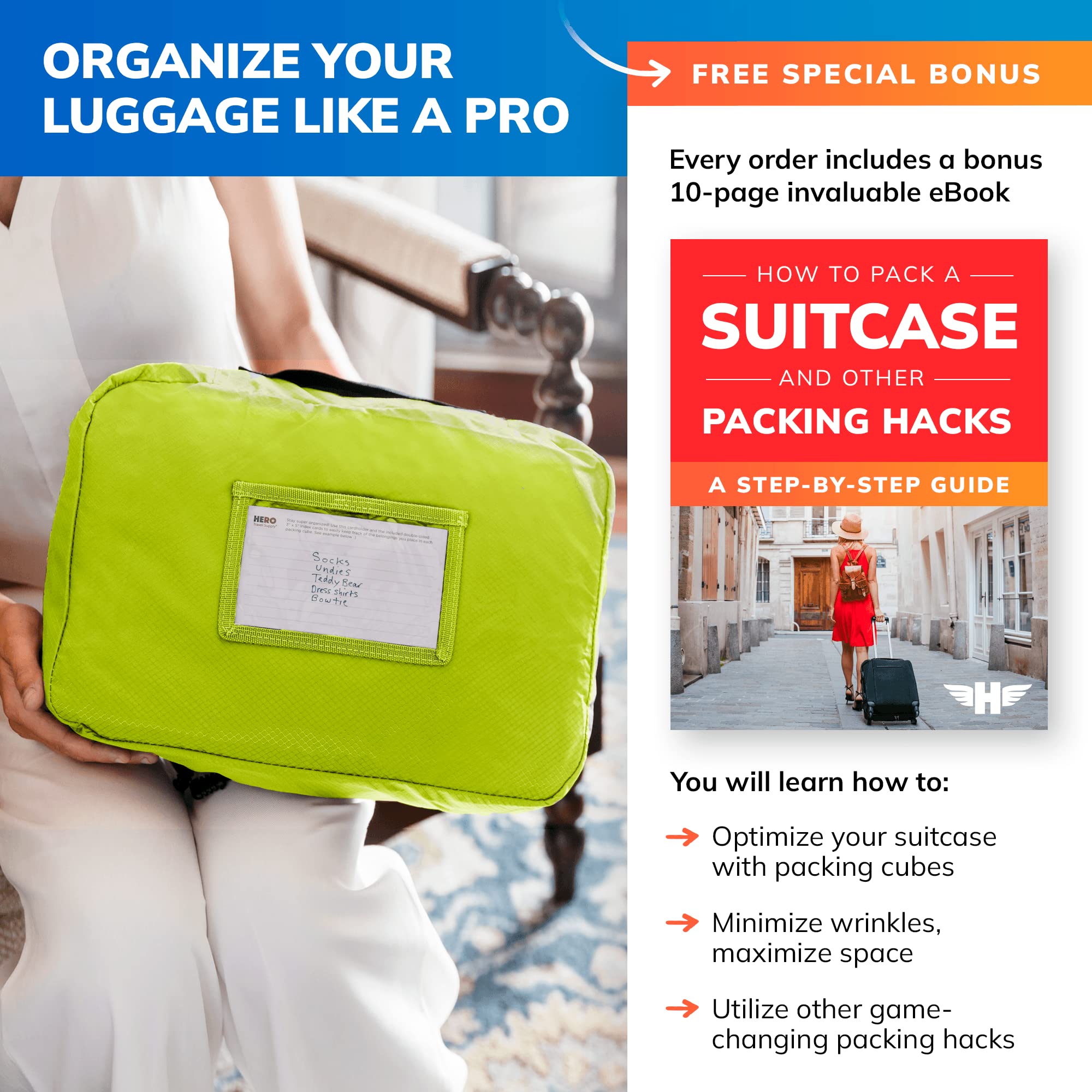 HERO Packing Cubes Set of 5 - Premium Travel Luggage Organizers with 2 Laundry Bags for Suitcases - Perfect for Business Trips, Vacations & Weekend Getaways
