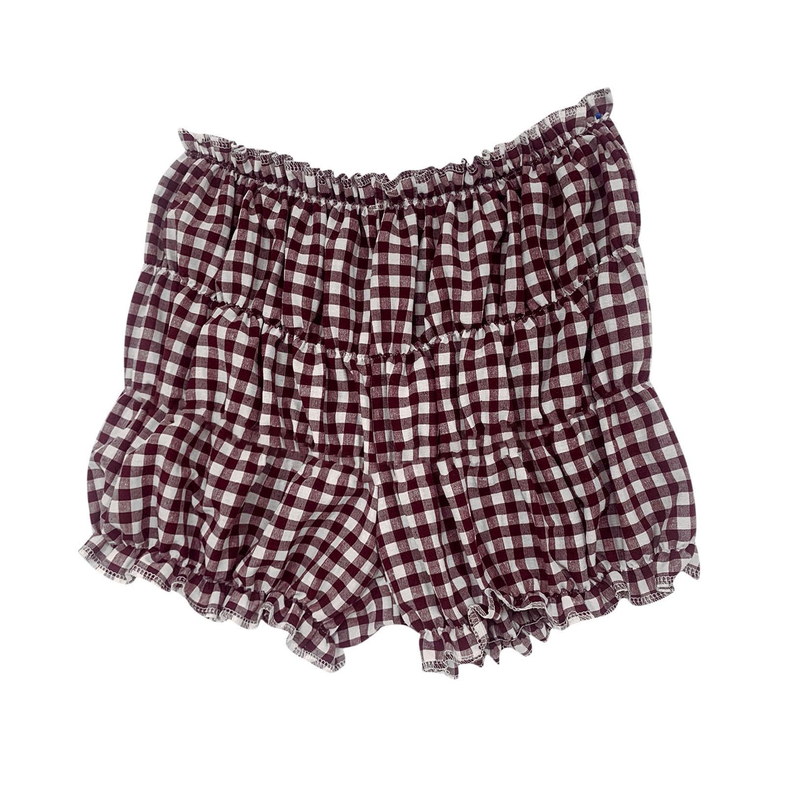 Y2K Gingham Shorts for Women - Ruched Ruffle Plaid Hot Shorts, Cute Sweet Lolita Layered Bottoms | Perfect for Pajamas, Underwear, Summer Outfits & Casual Wear