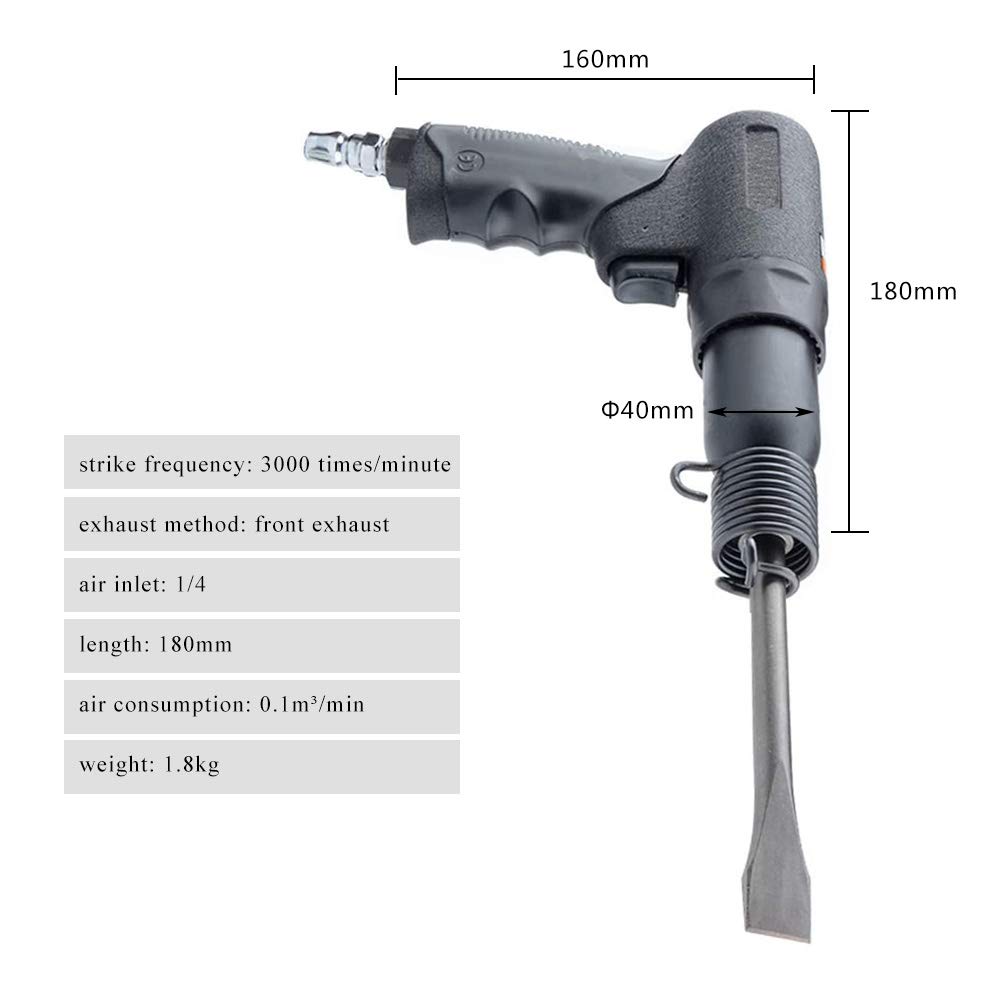 MXBAOHENG 190B Pneumatic Concrete Breaker - Heavy Duty Demolition Hammer with 9 Chisels & 3 Spring Coil Retainers - Rust Remover for Construction, Road Repair, and Metal Surface Cleaning - Perfect for Demolition, Concrete Breaking, and Rust Removal Projects