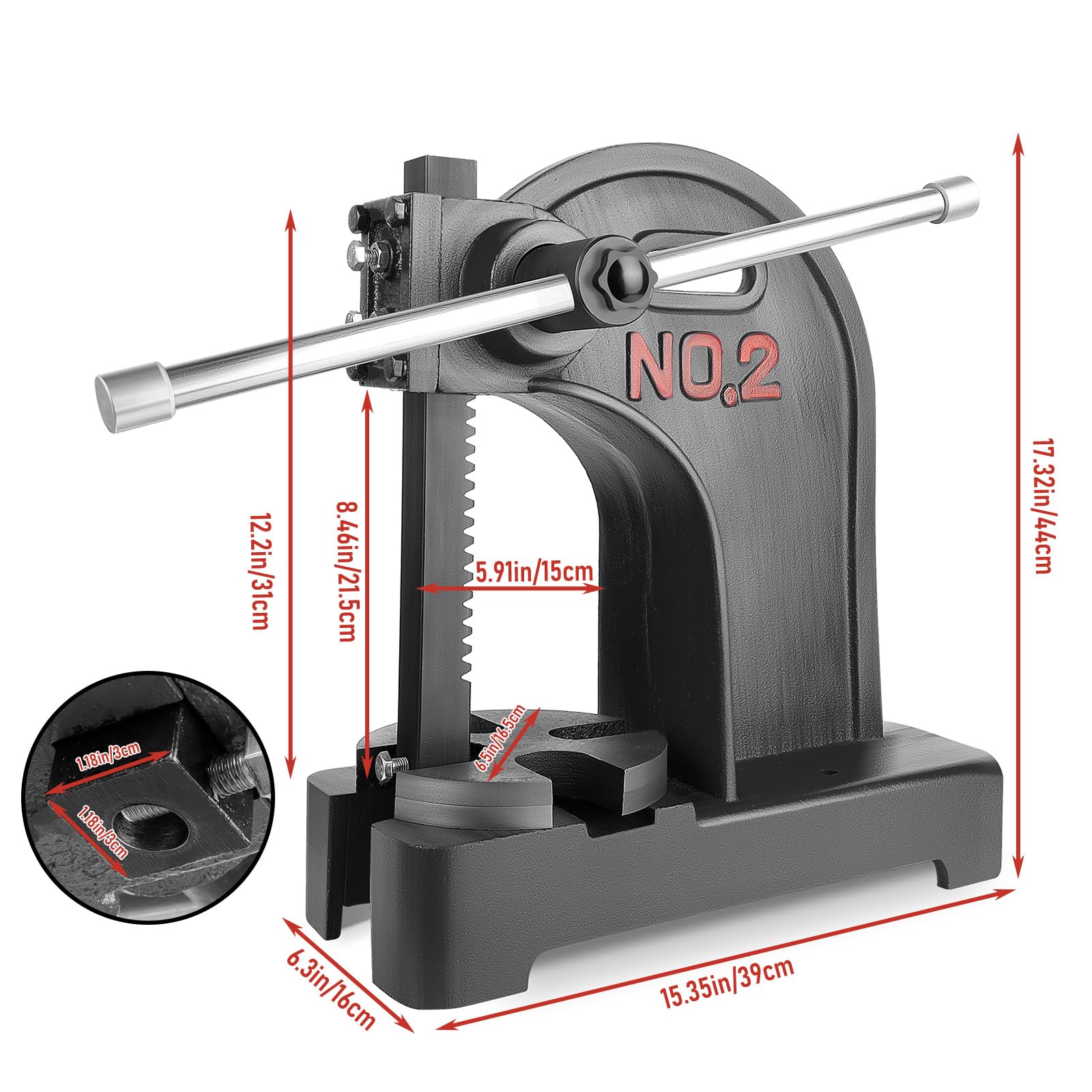 Vohala 2 Ton Heavy Duty Cast Iron Manual Arbor Press Machine - Desktop Metal Press for Riveting, Stamping & Jewelry Making | Ideal for Workshops, DIY Projects & Industrial Use