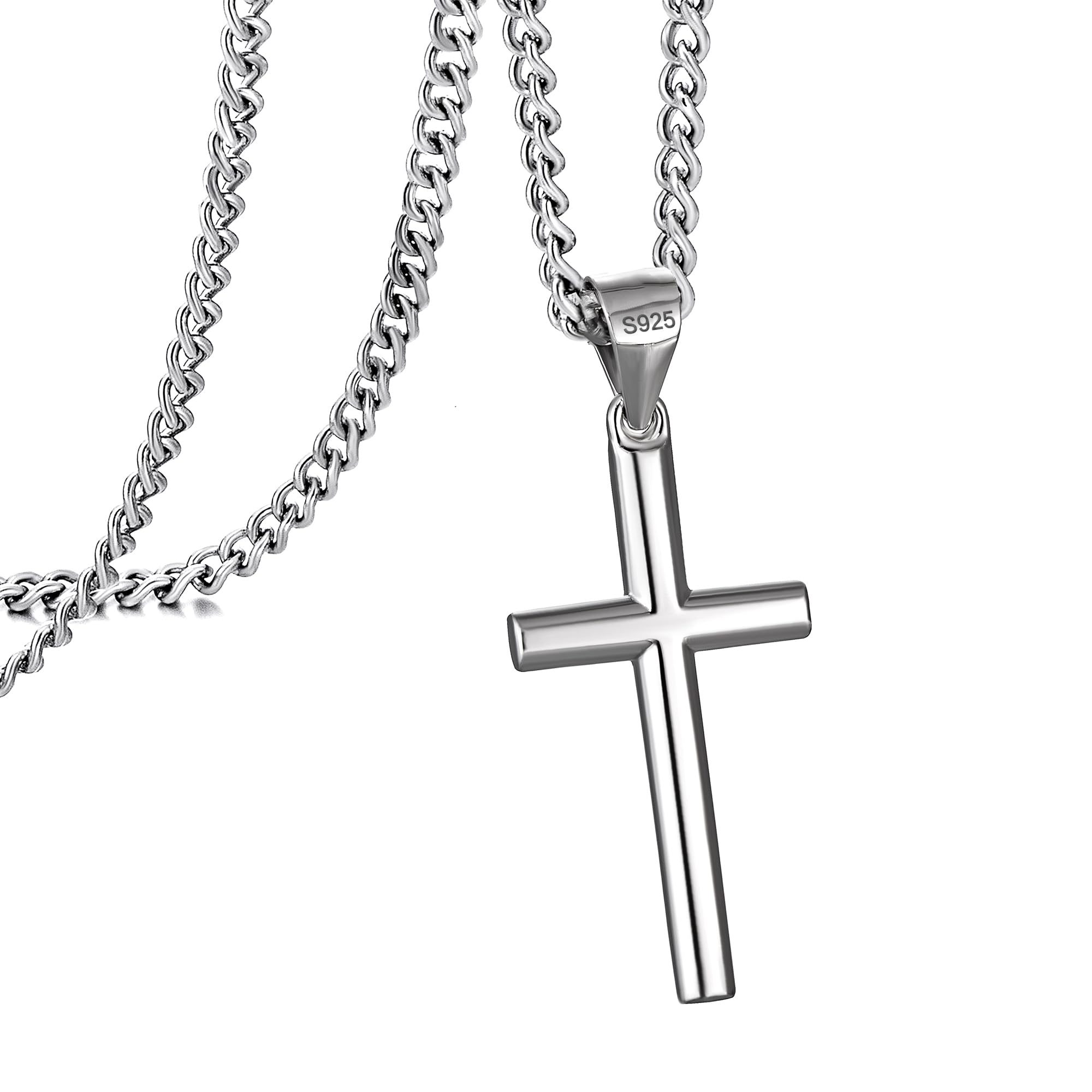 Murtoo 925 Sterling Silver Cross Necklace for Men - Religious Pendant with Curb Chain, Perfect Gift for Baptism, Confirmation & Daily Wear