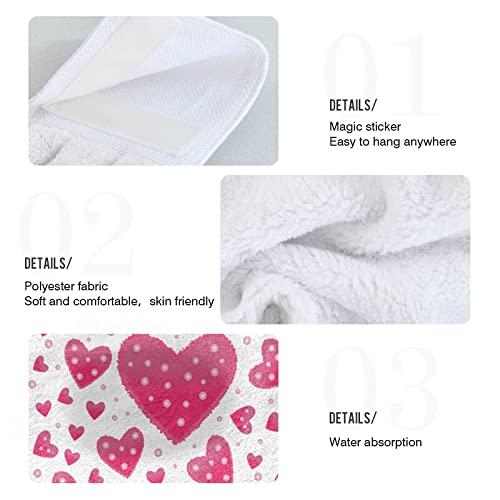 Pink Hearts & Dots Kitchen Oven Towels - 2 Pack Super Absorbent Hanging Hand Towels with Loop for Mothers Day, Valentines Day - Dishcloth, Tea Towel & Bar Mop for Kitchen, Bathroom & Tabletop Cleaning