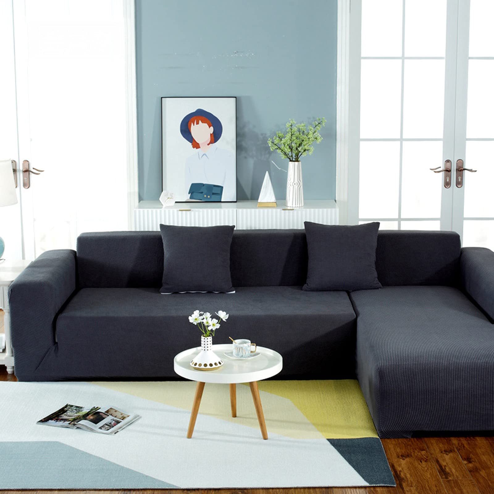 Stretch Sofa Slipcovers - Durable Elastic Couch Cover for 2/3/4 Seater Sofas | Anti-Slip Furniture Protector | Soft Thick Fabric for Pets & Kids | Large Size (Set of 2) in Gray | Perfect for Living Room, Family Room & Pet-Friendly Homes