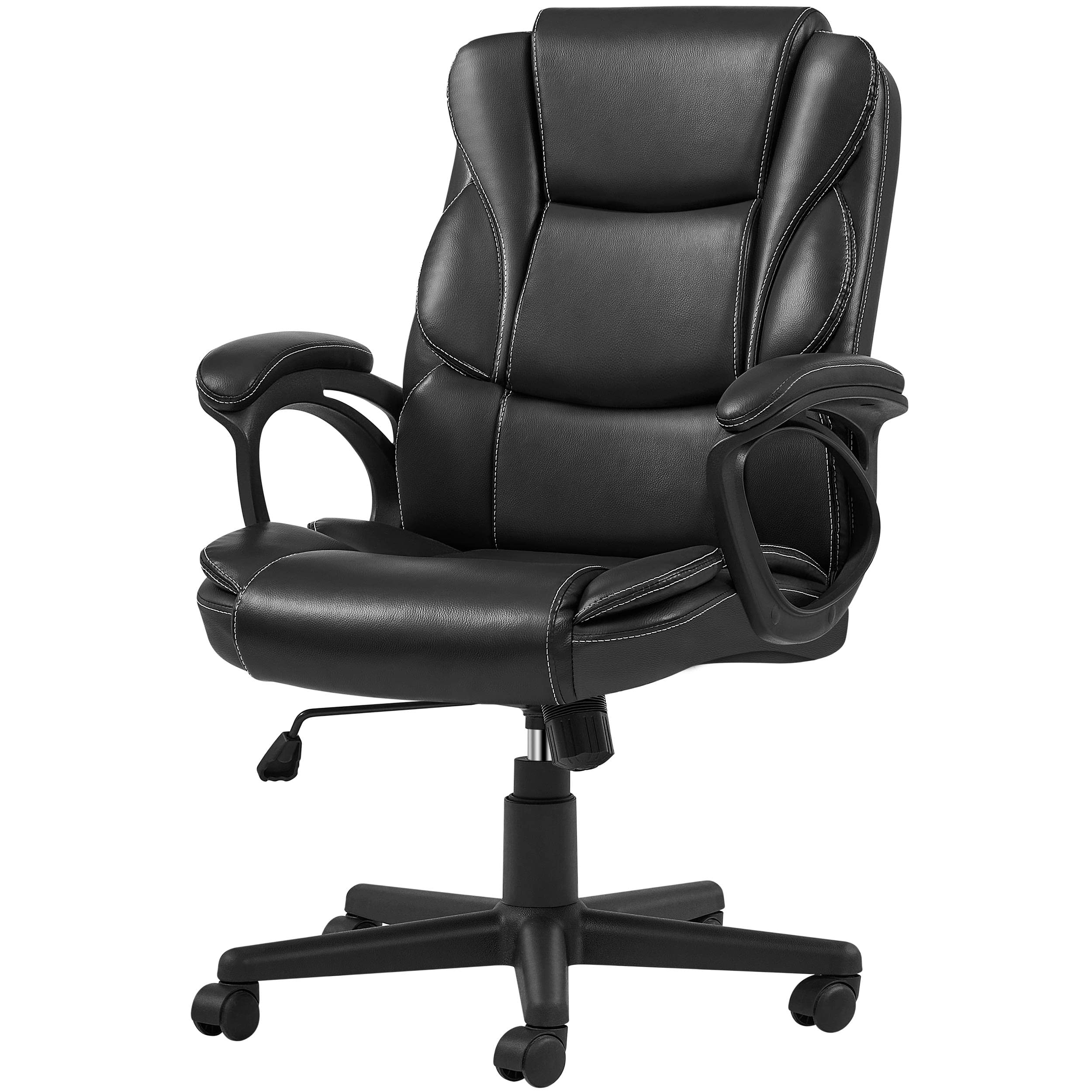 Premium Leather Executive Office Chair - High Back Ergonomic Desk Chair with Adjustable Height, Swivel & Rolling Wheels - Lumbar Support & Armrests - Black - Perfect for Home Office, Conference Rooms & Managerial Workspaces