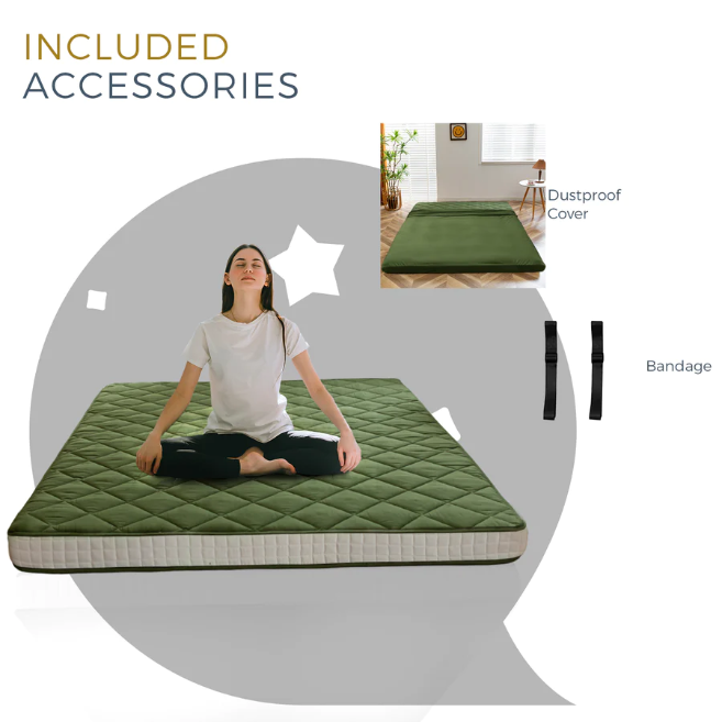 MAXYOYO Diamond Patterned Padded Japanese Floor Mattress - Extra Thick Quilted Mattress Topper in Green | Perfect for Guest Beds, Meditation & Small Spaces