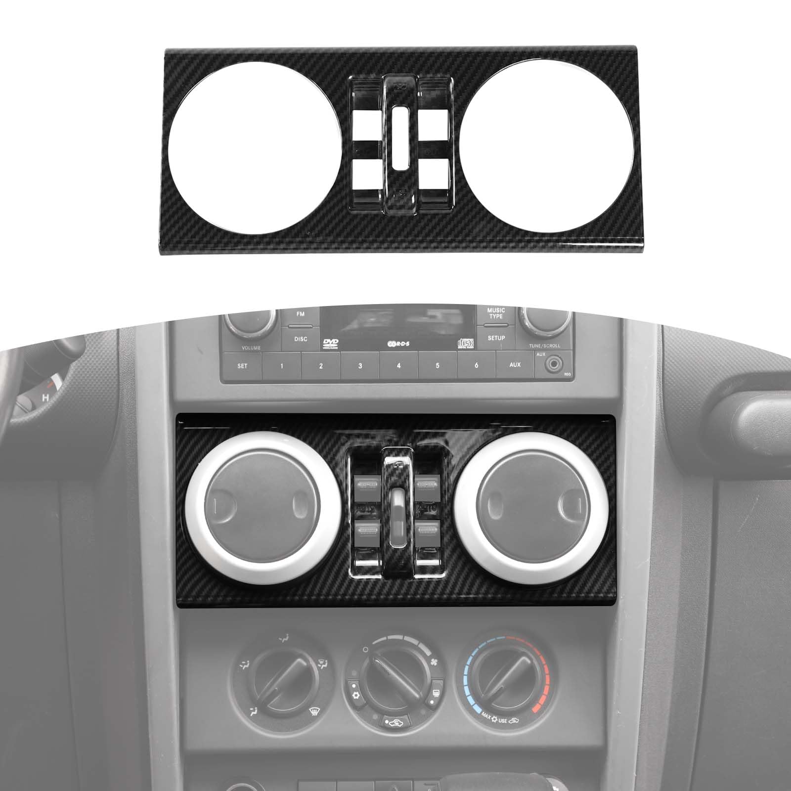 Jeep Wrangler JK JKU 2007-2010 Dashboard Center Control Panel Trim Cover - Black Carbon Fiber Grain Interior Accessories for 4-Door Models | Perfect for Off-Roading & Interior Upgrades