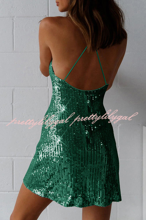Tamika High Waist Sequin Mini Dress for Women - Sexy Glitter Party Cocktail Dress for Nightclub, Prom, Evening Party & Special Occasions