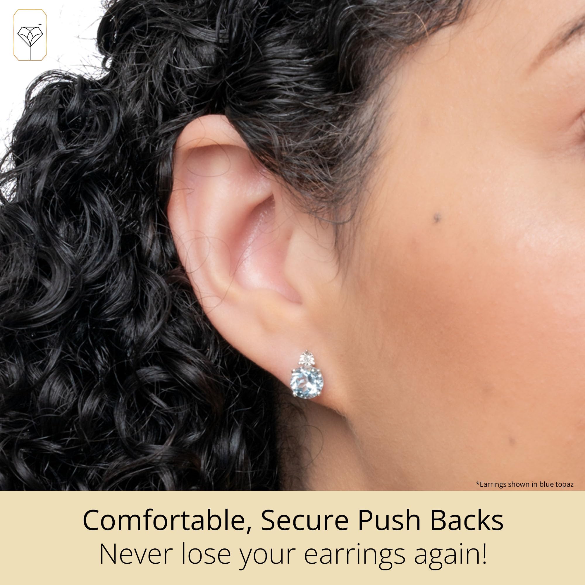 MAX + STONE 7mm Round Sterling Silver 925 Birthstone Stud Earrings for Women - Diamond Accent Halo Design with Push Backs | Perfect Gift for Birthday, Anniversary & Special Occasions