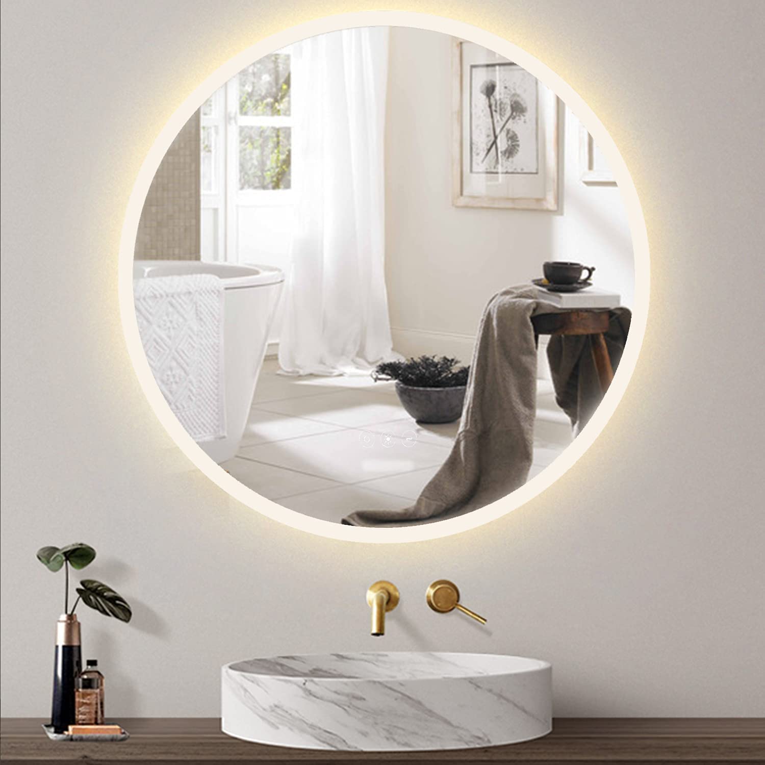 24 Inch Anti-Fog LED Bathroom Mirror with Touch Switch - Acrylic Wall Mounted Makeup Mirror for Vanity, Living Room & Bedroom Decor - Perfect for Shaving, Makeup Application and Home Decor