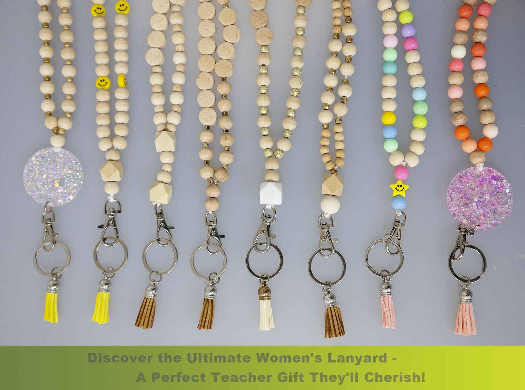 Cute Beaded Teacher Lanyards for ID Badges & Keys - USA Made for School & Office Use