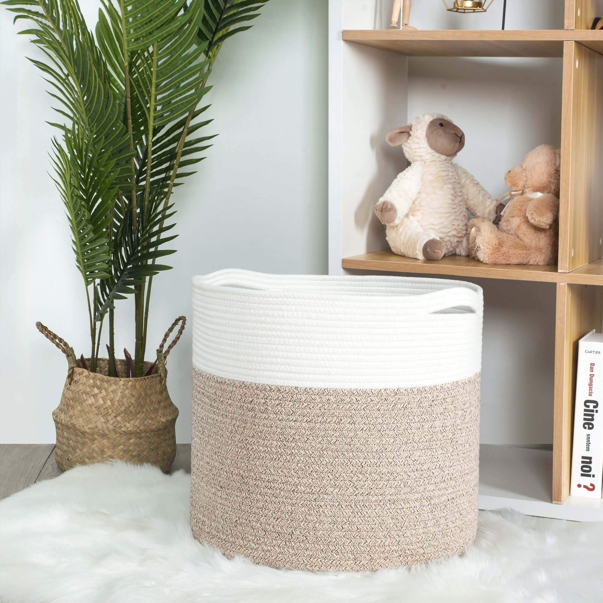 MINTWOOD Large 17x15 Inch Woven Cotton Rope Storage Basket - Decorative Round Basket for Blankets, Pillows, Throws & Towels | Perfect for Living Room, Nursery, Laundry & Toy Organization | Natural Home Decor Storage Solution