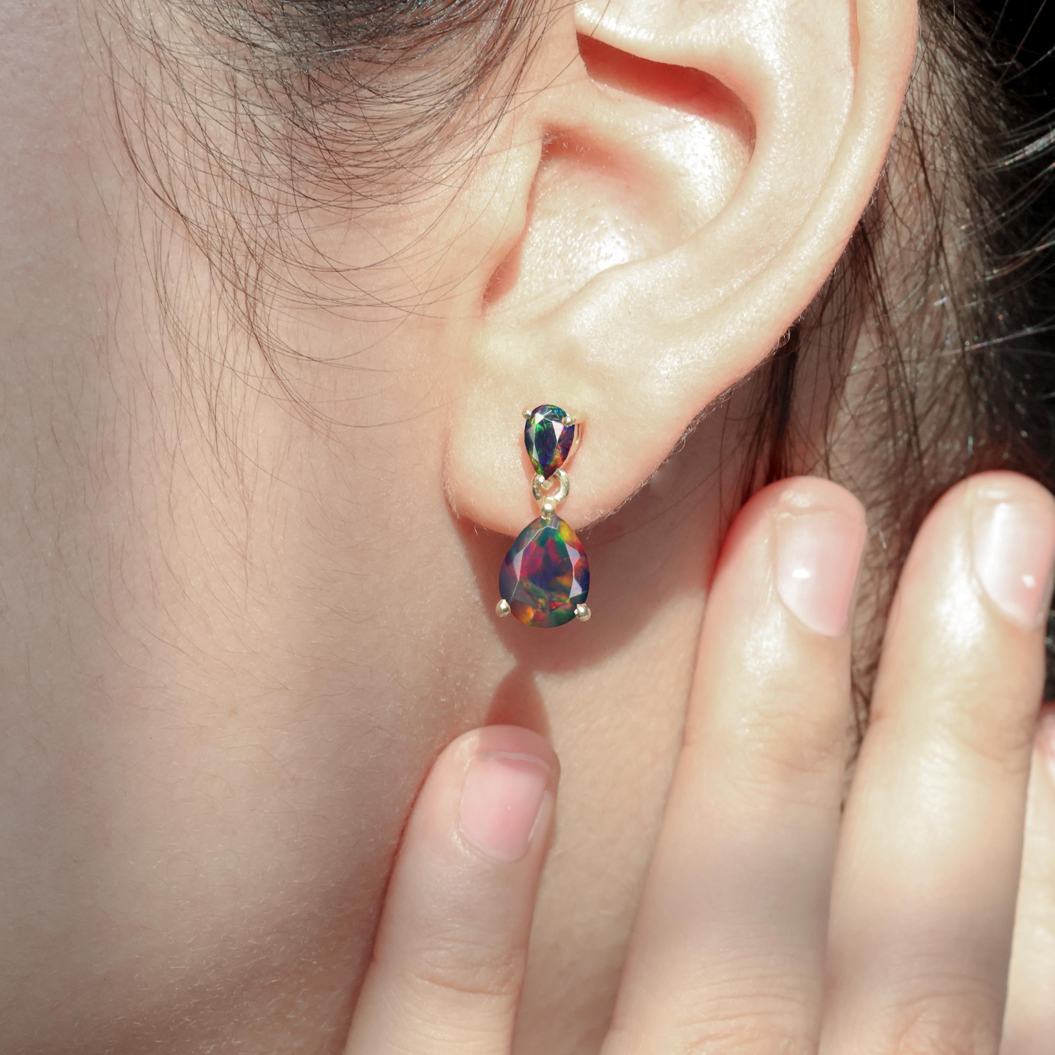 Black Dual Opal Pear Drop Stud Earrings for Women – Elegant Dangle Earrings for Party, Wedding & Everyday Wear