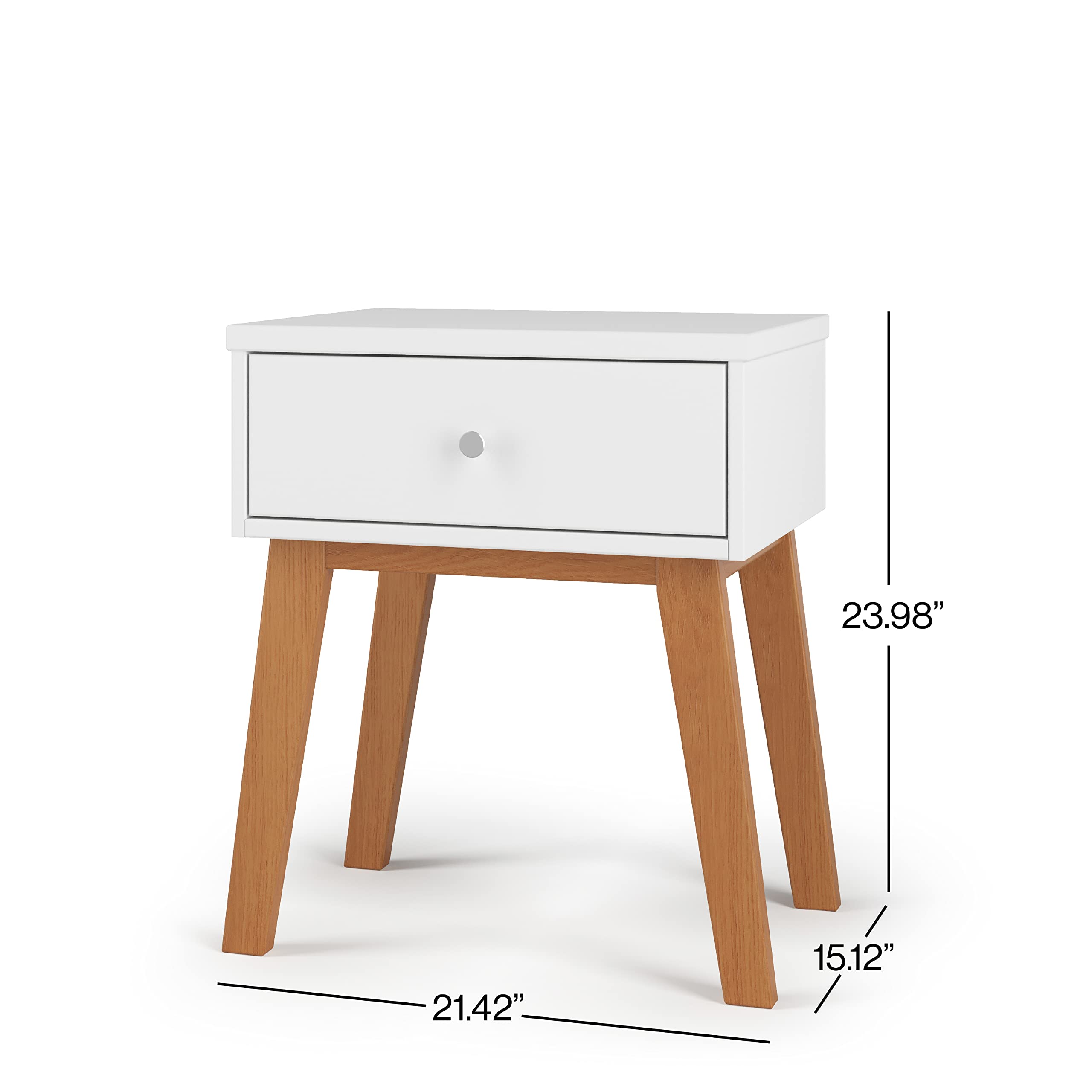 SOHO 1-Drawer Nightstand for Nursery or Bedroom - Sturdy Pinewood with Large Storage Drawer, Non-Toxic Baby-Safe Finish (White/Natural) - Perfect for Baby Rooms, Kids' Bedrooms & Guest Rooms