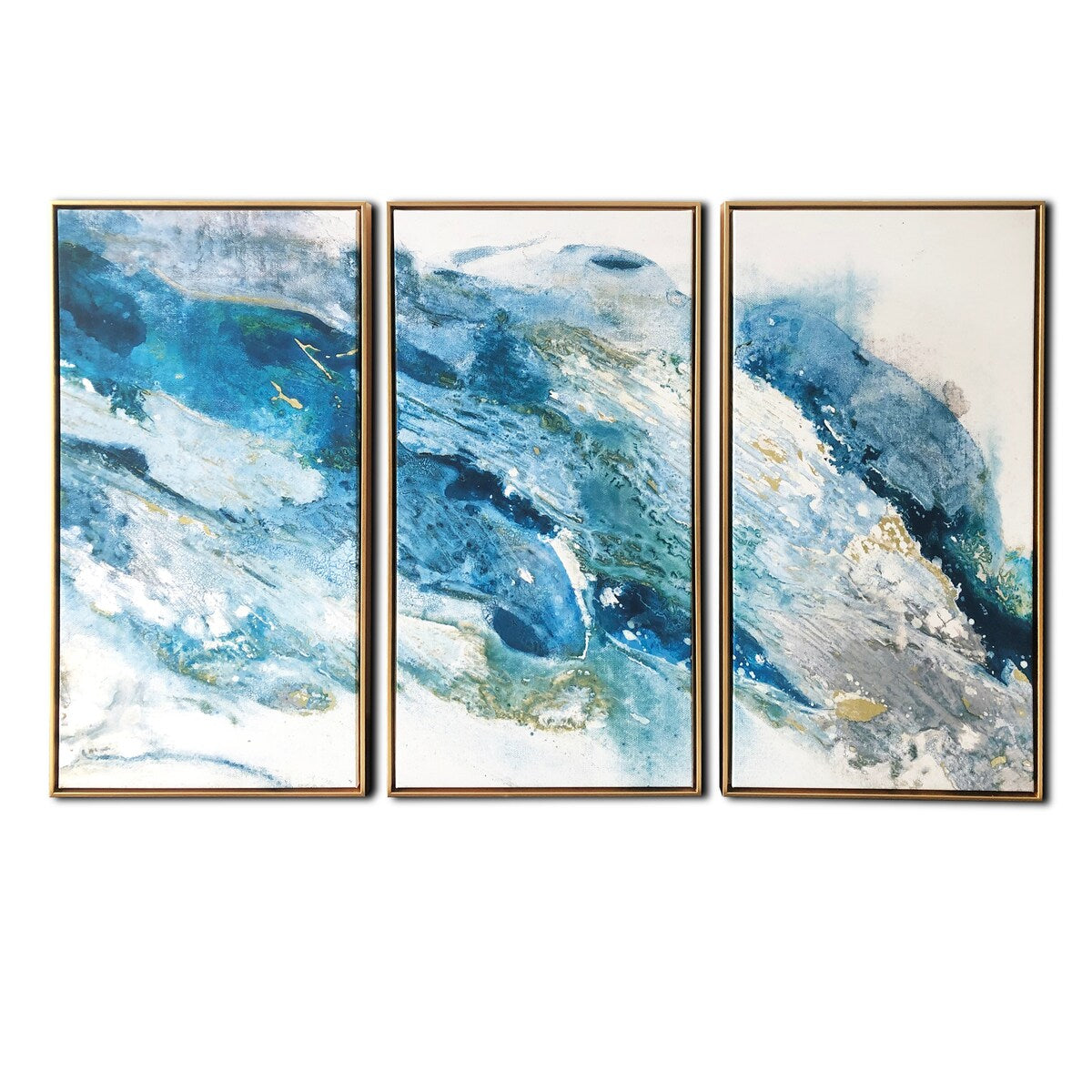 Abstract Turquoise Regalite 3-Piece Canvas Wall Art Set - Gold Floating Frame, Large Print Modern Home Decor for Living Room, Bedroom & Office