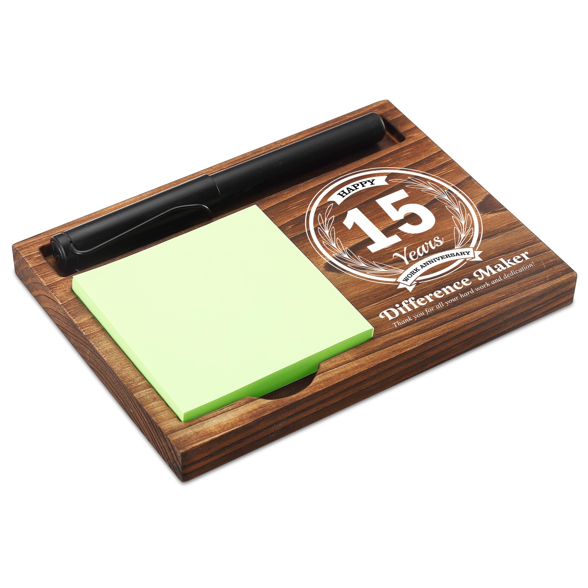 15th Work Anniversary Gift - Wooden Sticky Note Holder & Pen Stand (6.5