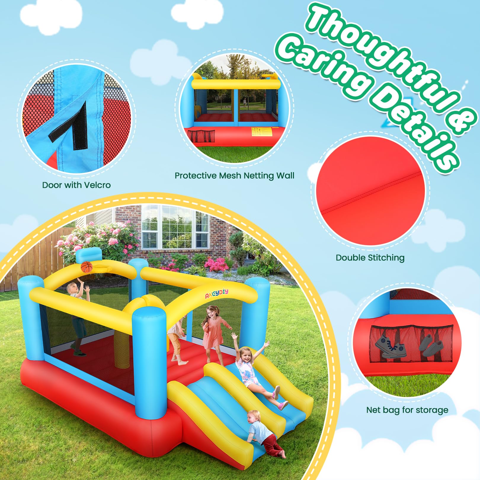 **Inflatable Bounce House for Kids 3-12 Years - Outdoor/Indoor Bouncy Castle with 2 Slides - Jump House for Toddlers & Kids Birthday Parties - Perfect for Backyard, Parks & Indoor Play**
