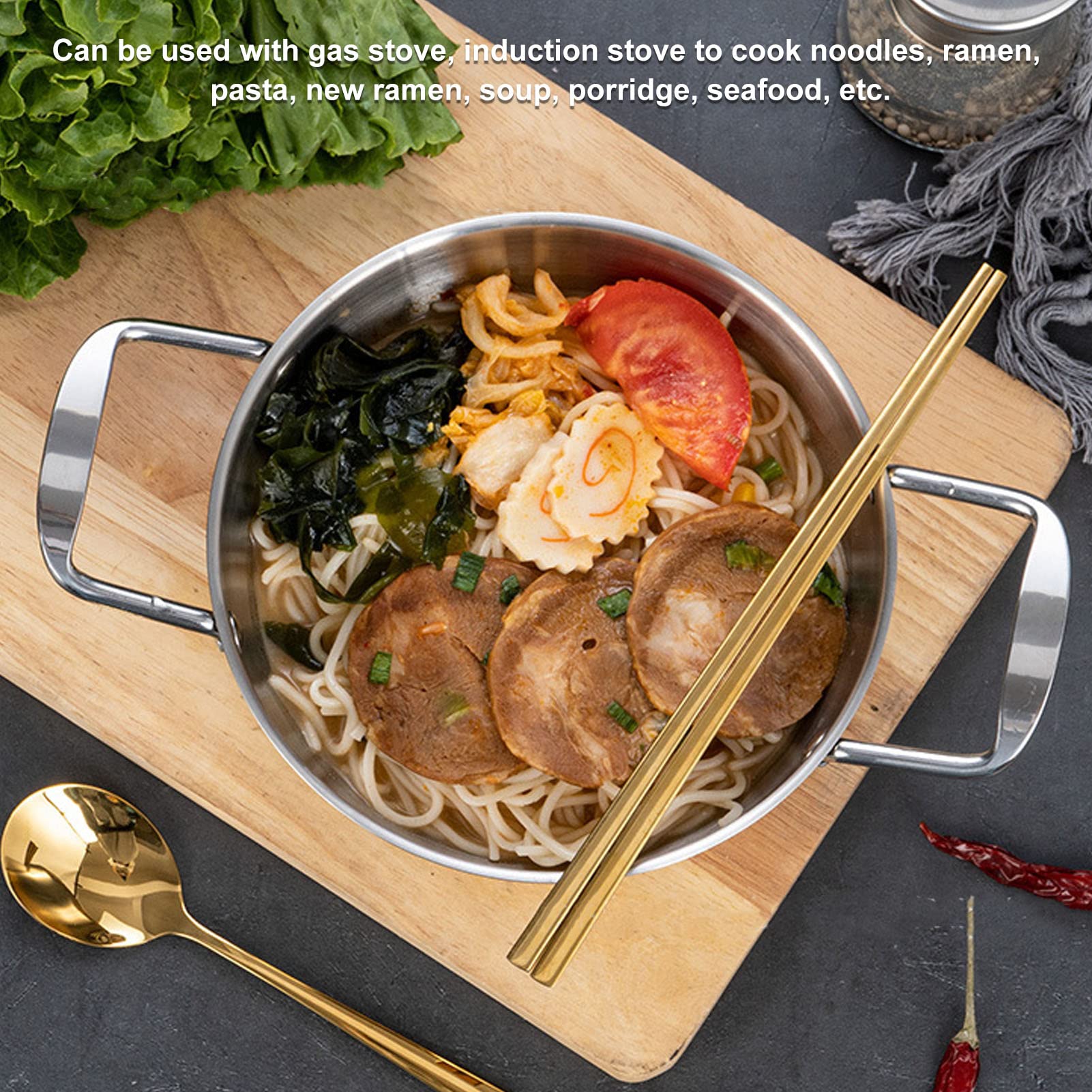 Buachois 26cm Stainless Steel Ramen Pot - Korean Style Even Heat Noodle Cooking Pot for Soup, Seafood & Instant Ramen | Perfect for Home Cooking, Camping & Dorm Use