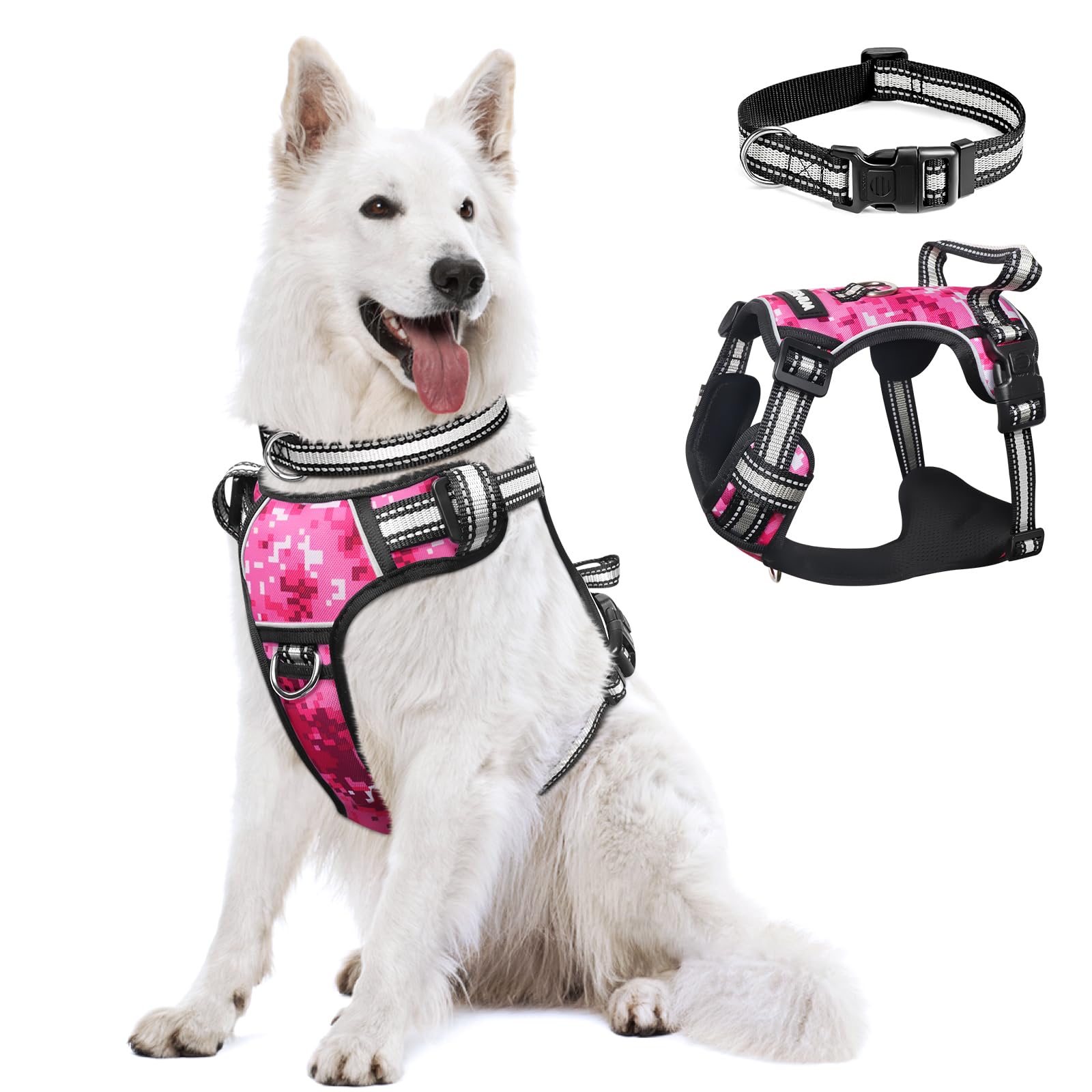 WINSEE No Pull Dog Harness - Adjustable Reflective Pet Vest with Front & Back Leash Clips | Small to XL Sizes | Easy Control Handle for Walking, Running & Outdoor Adventures
