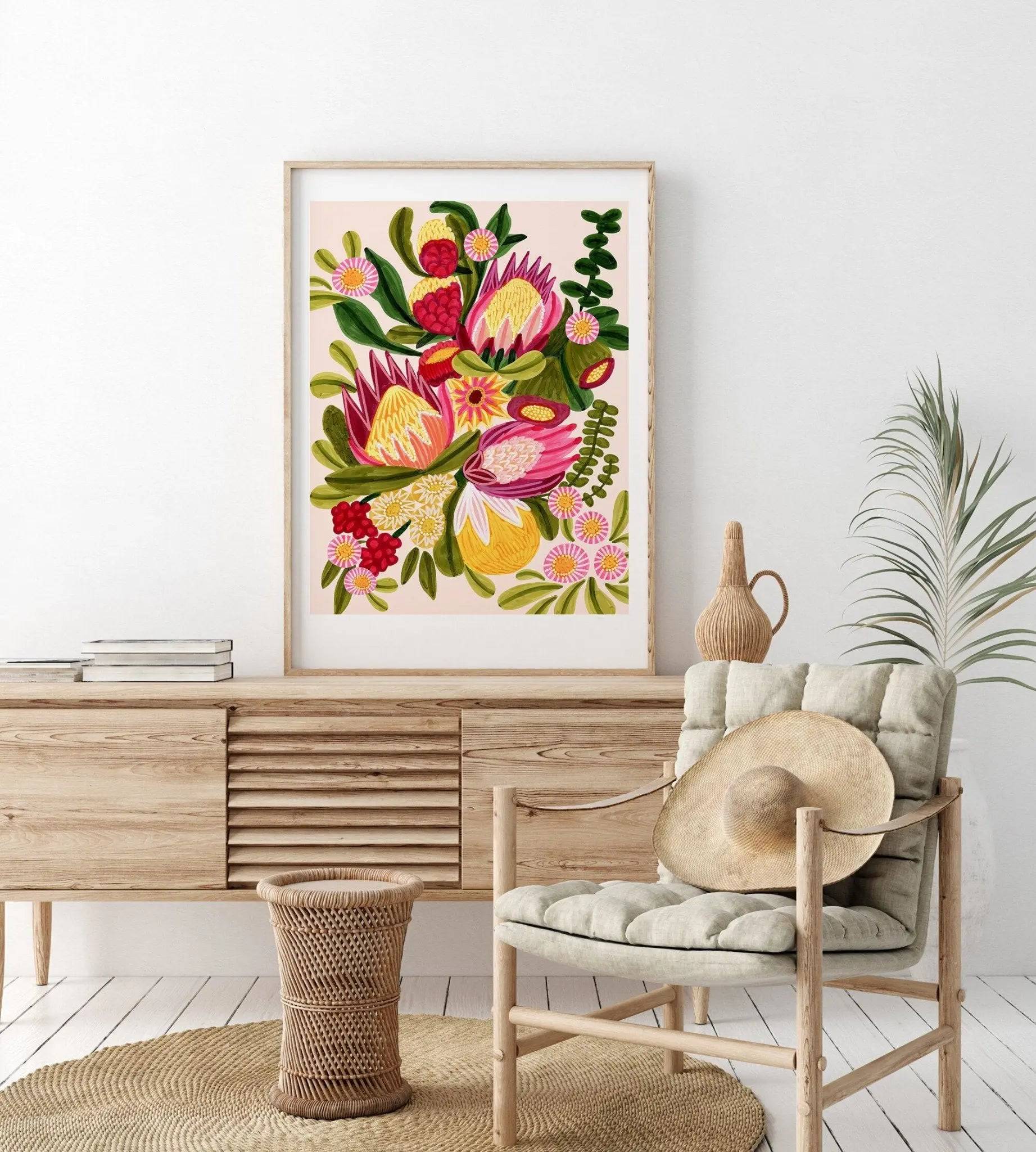 Australian Native Flora & Proteas Flowers Wall Art - Stunning Botanical Print for Home & Office Decor | Perfect for Living Room, Bedroom, or Gift
