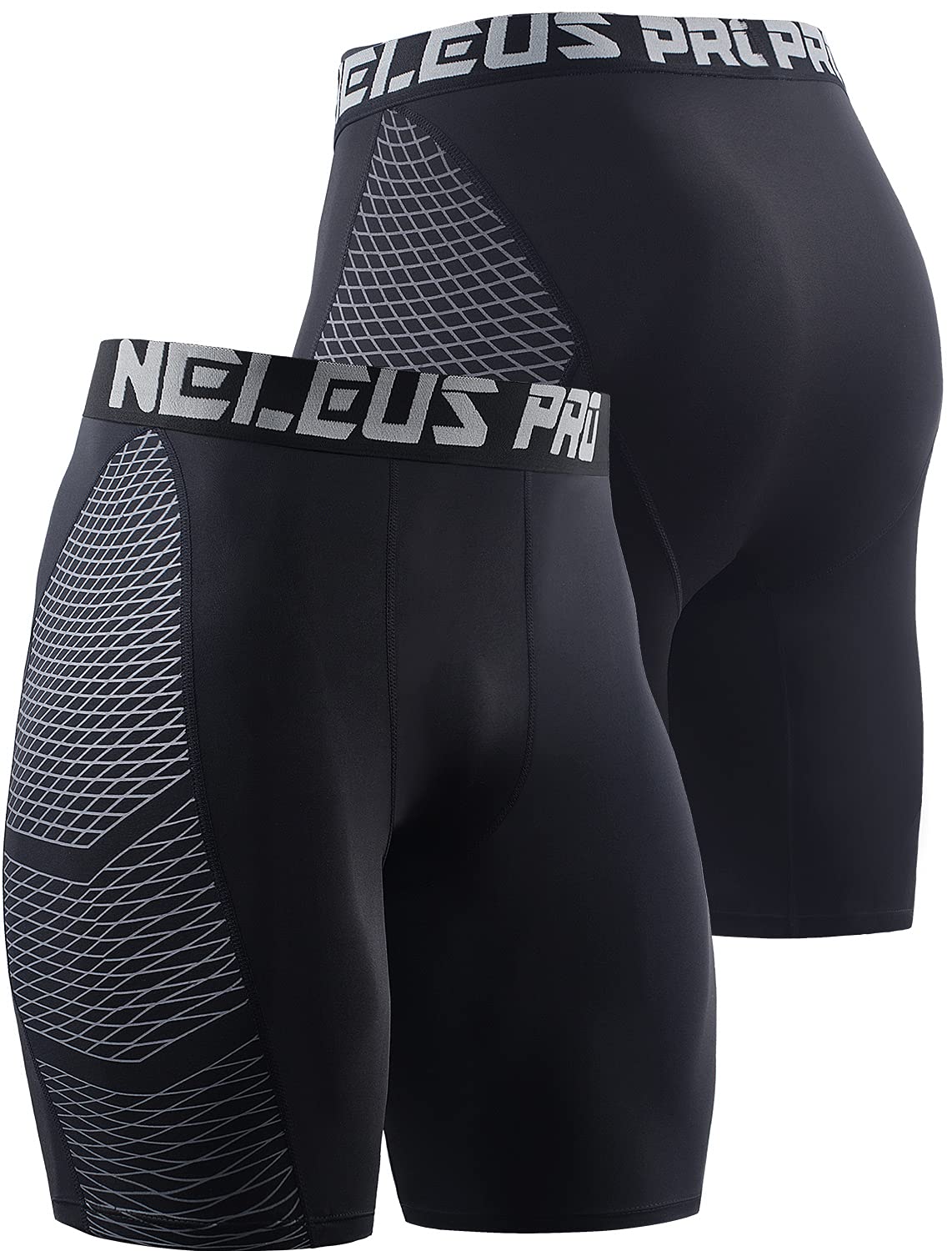 NELEUS Men's Compression Shorts 3-Pack - Moisture Wicking, Breathable & Supportive for Running, Workout & Gym Training
