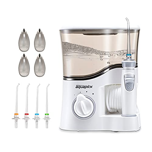 Aquapick AQ-350 Water Flosser for Teeth Cleaning - 600ml Large Tank Oral Irrigator with 4 Jet Tips - Perfect for Home Dental Care & Braces Cleaning (Grey)
