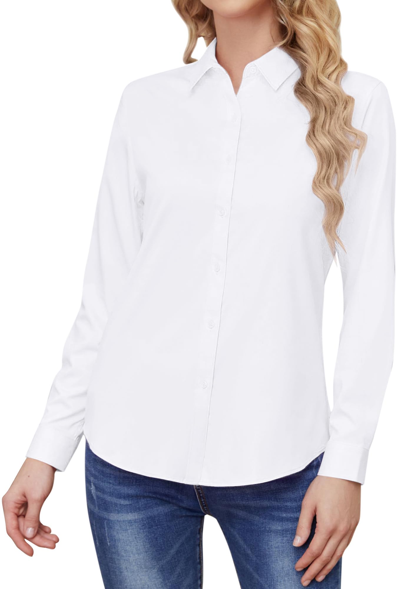 Wrinkle-Free Women's Button Down Shirts - Long Sleeve Stretch Business Blouse for Office & Formal Work | Perfect for Professional Meetings, Interviews & Corporate Events