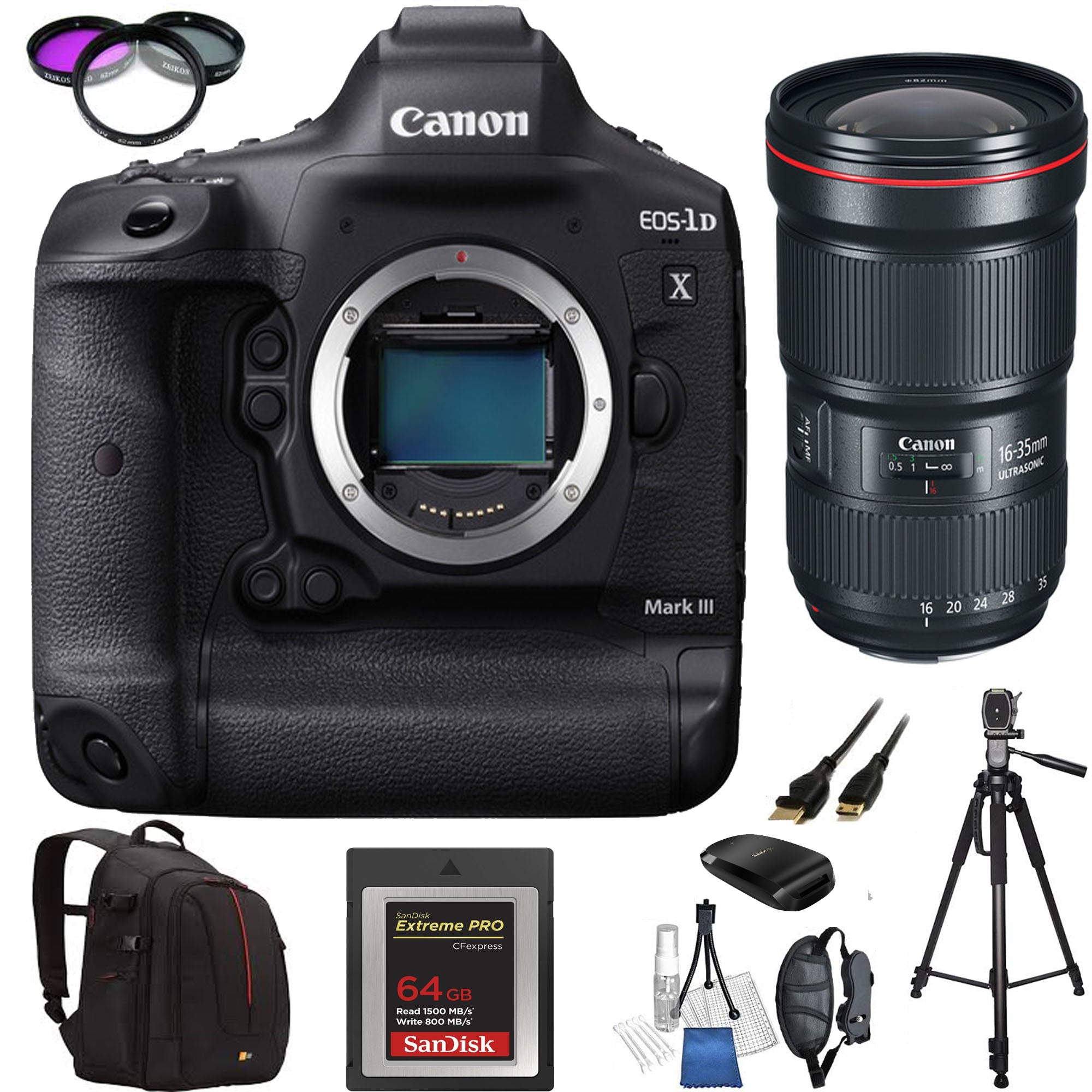 Canon EOS 1D X Mark III Professional DSLR Camera with EF 16-35mm f/2.8L III USM Lens - Complete Photography Kit (Includes SanDisk 64GB Extreme Pro CFexpress Card, 72