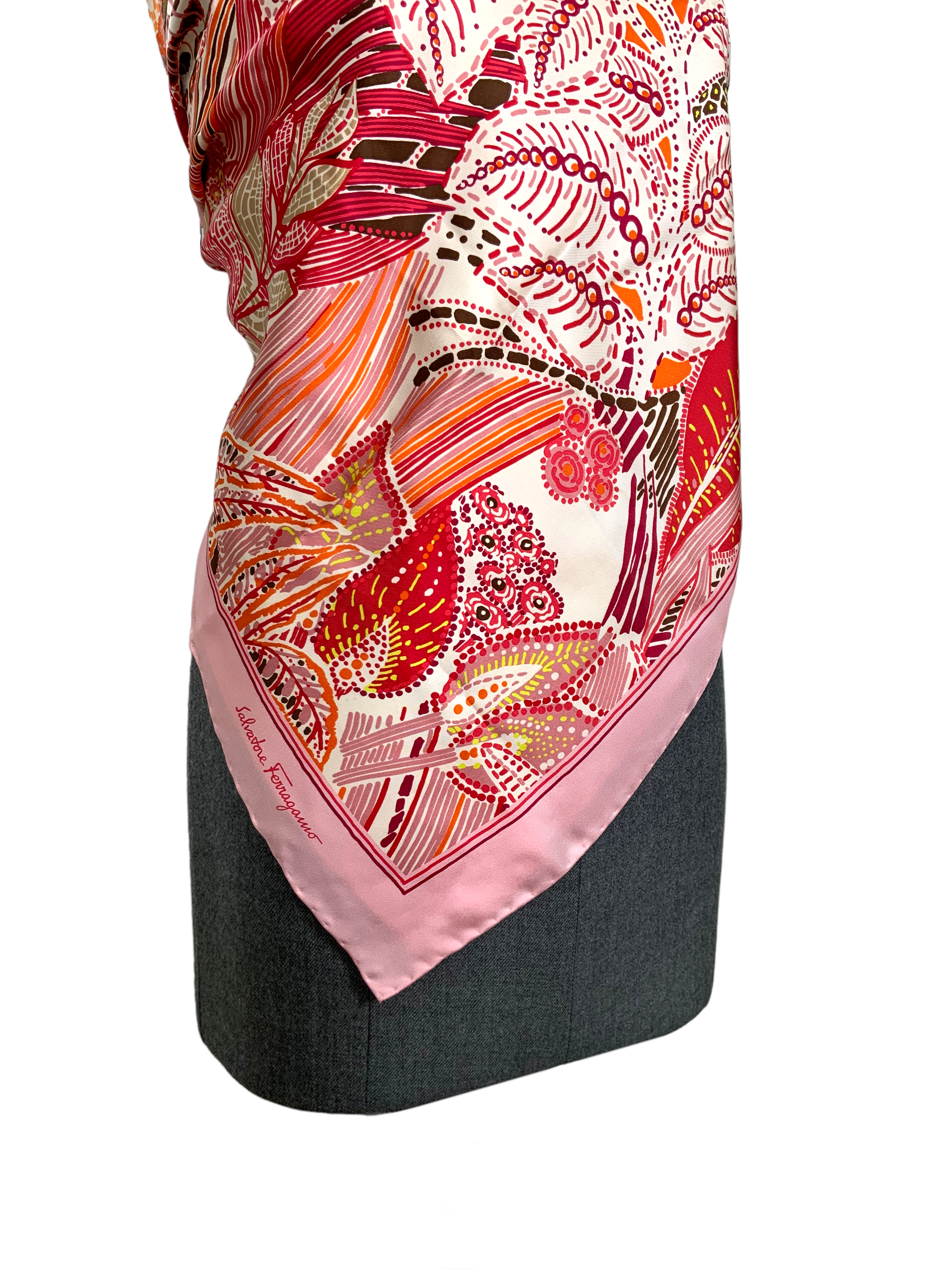 Salvatore Ferragamo Batik Print Silk Scarf 90 - Luxury Fashion Accessory for Women, Perfect for Office, Travel & Special Occasions
