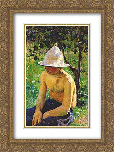 Victor Borisov 'Boy In The Garden' 18x24 Inch Gold Ornate Framed Art Print with Double Mat - Premium Museum Quality Wall Decor for Living Room, Bedroom & Office