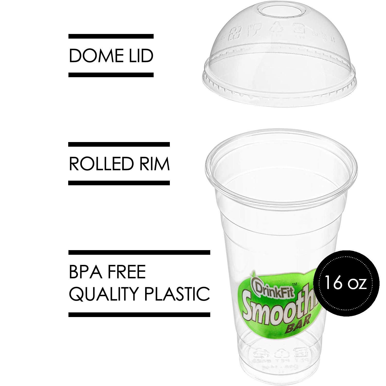 DrinkFit 16oz Clear Plastic Cups - 1000ct Bulk Disposable PET Party Cups for Iced Coffee, Jello Shots, Beverages & Condiments | Crystal Clear, Durable & Eco-Friendly | Perfect for Parties, Events, Catering & Home Use